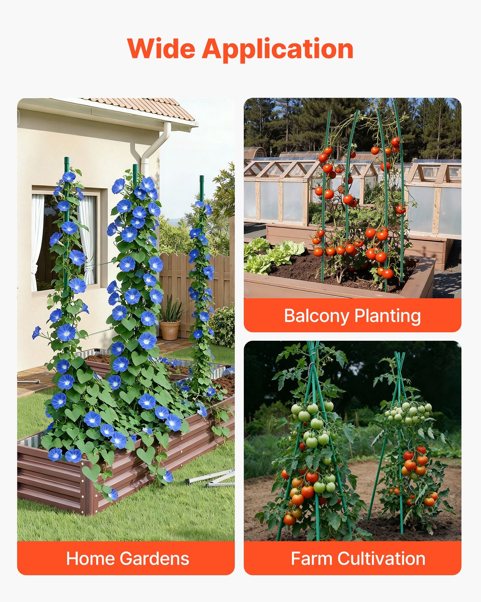 Garden Stakes, 50 Pack, 1800 mm, Plastic Coated Metal Tomato Stakes, Garden Sticks for Plants Support, with Pointed End and Non-Slip Bumps for Growing Climbing Plants, Outdoor Vegetables