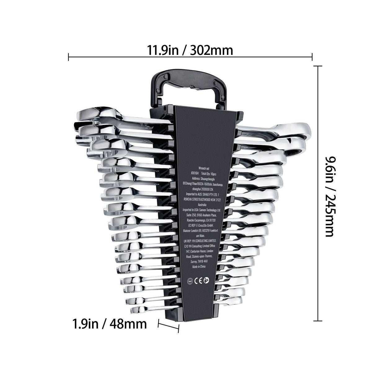 Combination Wrench Set, 16-Piece Ratcheting Wrench Set with Organizer Rack, Cr-V Steel Wrench Set Metric 8 mm to 24 mm, Ideal for General Household, Garage, Workshop, Auto Repairs, Emergency