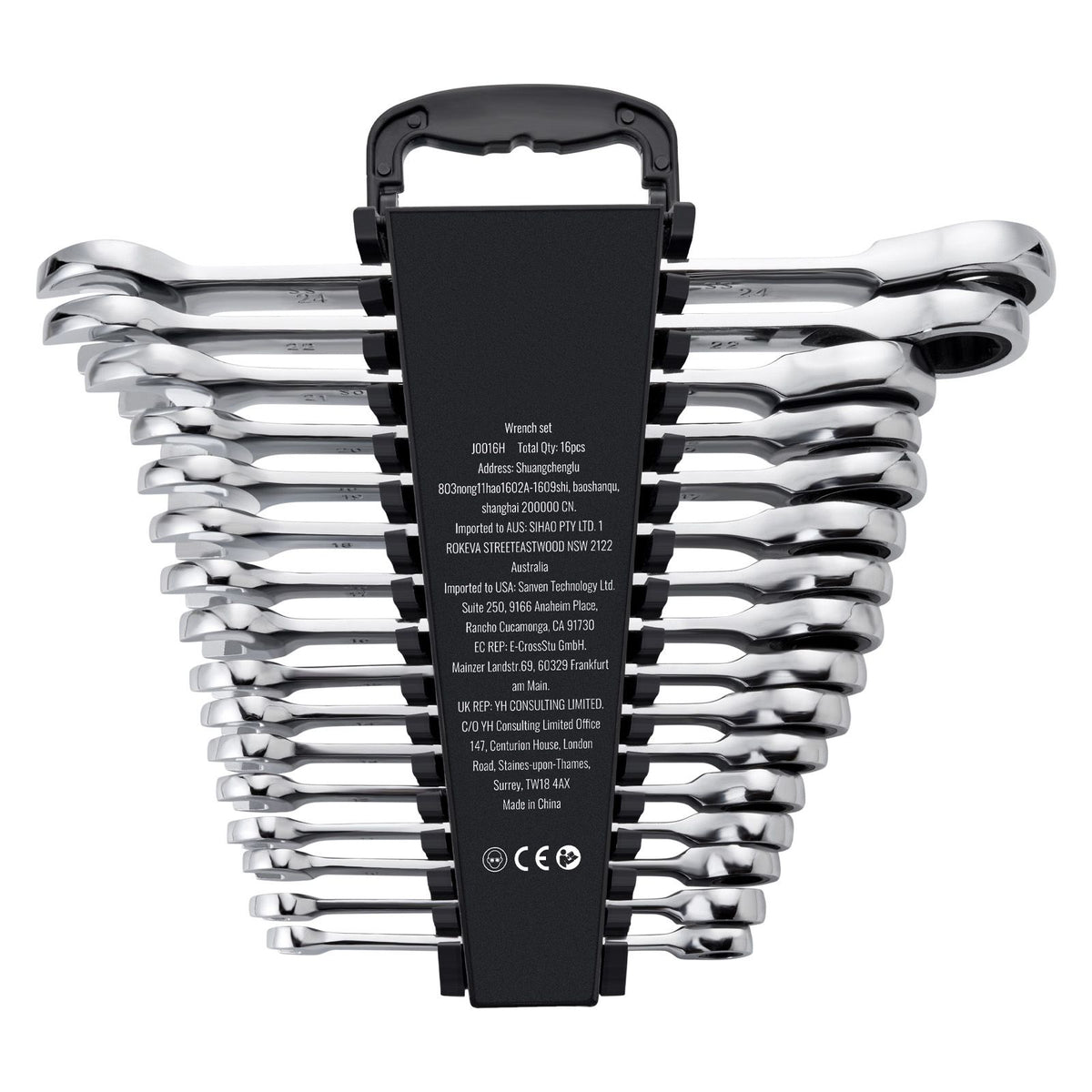 Combination Wrench Set, 16-Piece Ratcheting Wrench Set with Organizer Rack, Cr-V Steel Wrench Set Metric 8 mm to 24 mm, Ideal for General Household, Garage, Workshop, Auto Repairs, Emergency