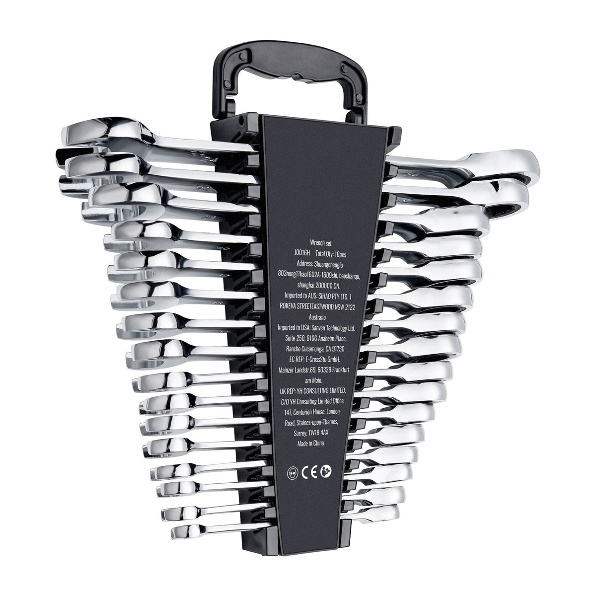 Combination Wrench Set, 16-Piece Ratcheting Wrench Set with Organizer Rack, Cr-V Steel Wrench Set Metric 8 mm to 24 mm, Ideal for General Household, Garage, Workshop, Auto Repairs, Emergency