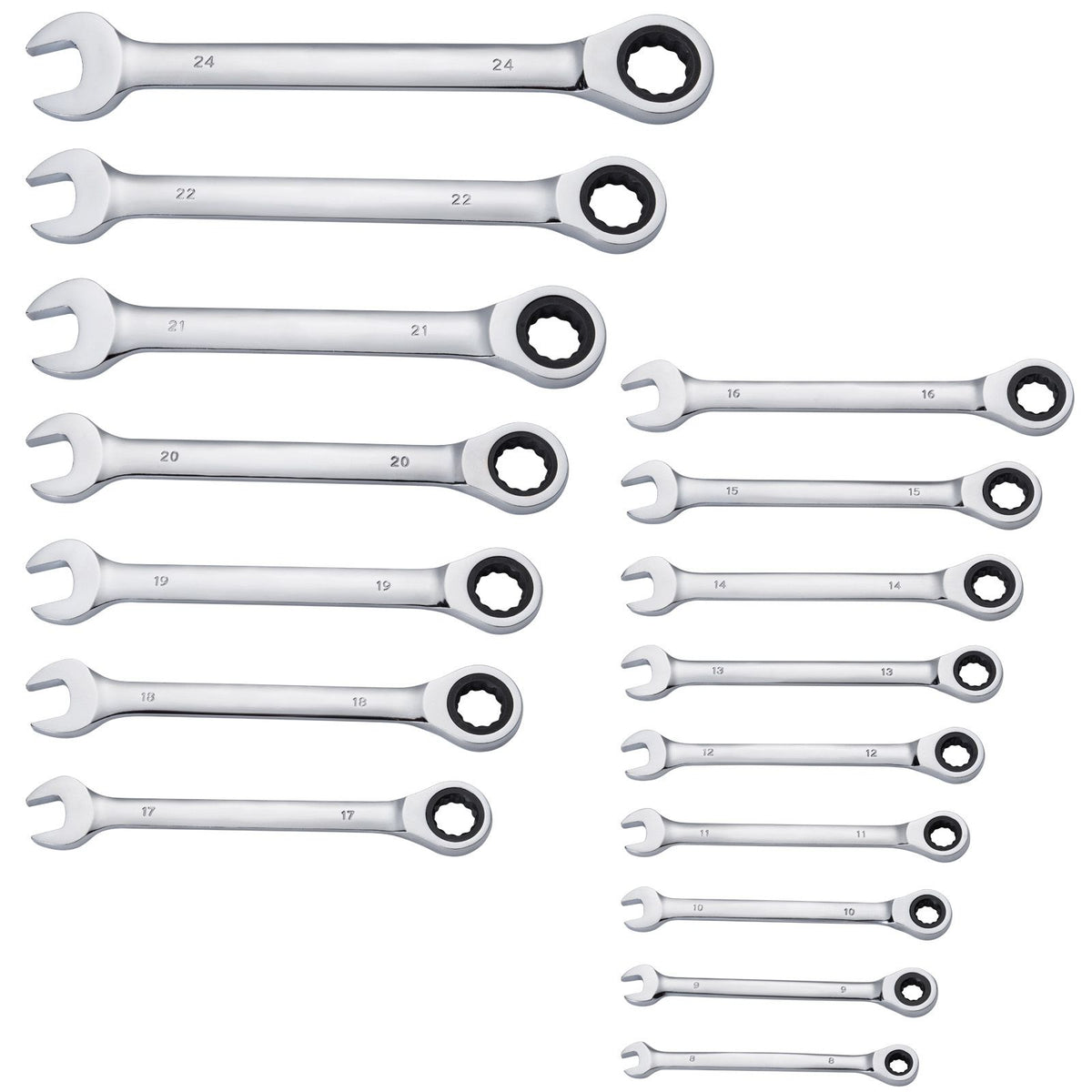 Combination Wrench Set, 16-Piece Ratcheting Wrench Set with Organizer Rack, Cr-V Steel Wrench Set Metric 8 mm to 24 mm, Ideal for General Household, Garage, Workshop, Auto Repairs, Emergency
