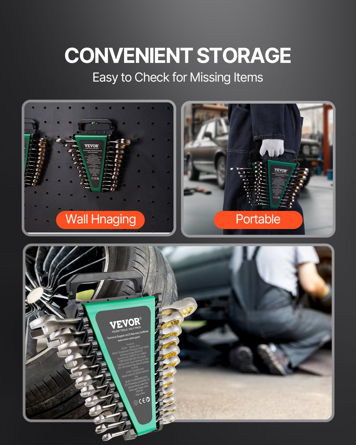 Kitchen & Bathroom DIY: VEVOR Combination Wrench Set 24 PCS SAE 1/4" - 7/8" Metric 8-19mm Organizer Rack