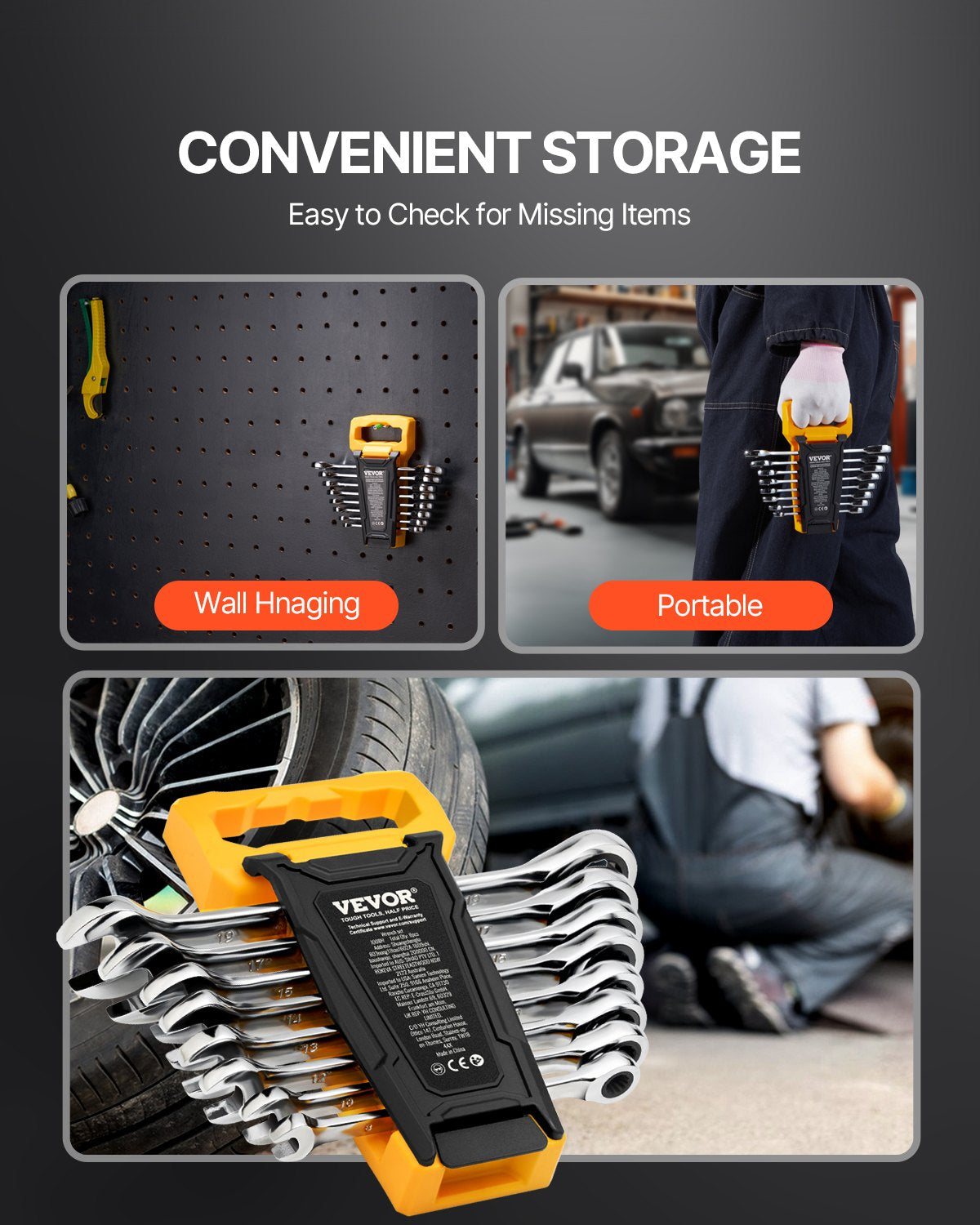 Basketball & Basketball Accessories: VEVOR Combination Wrench Set 8-Piece Metric 8 mm to 19 mm with Organizer Rack