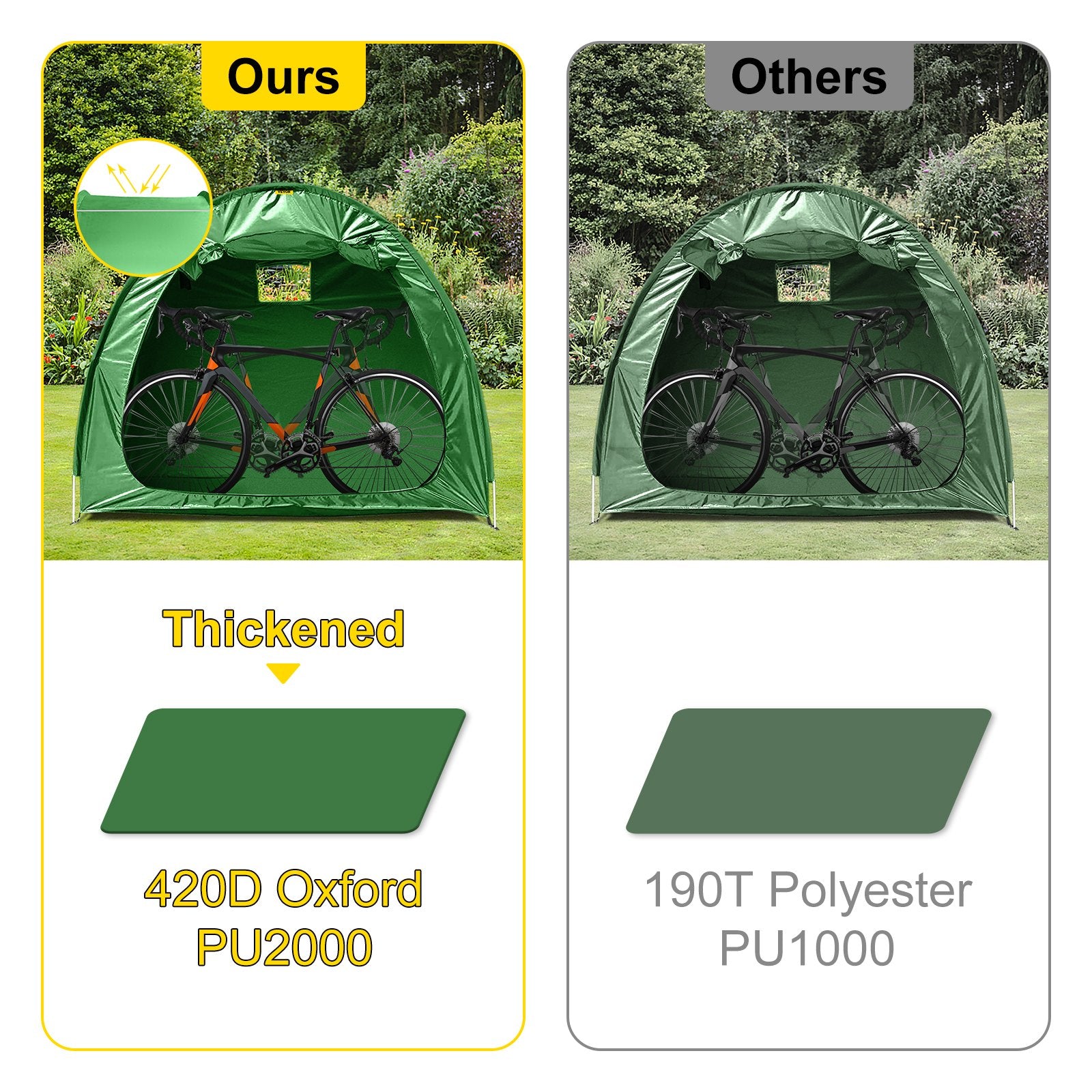 Tents: VEVOR Bike Cover Storage Tent, 420D Oxford Fabric Portable for 4 Bikes, Outdoor Waterproof Anti-Dust Bicycle Storage Shed, Heavy Duty for Bikes, Lawn Mower, and Garden Tools, with Carry Bag, Green
