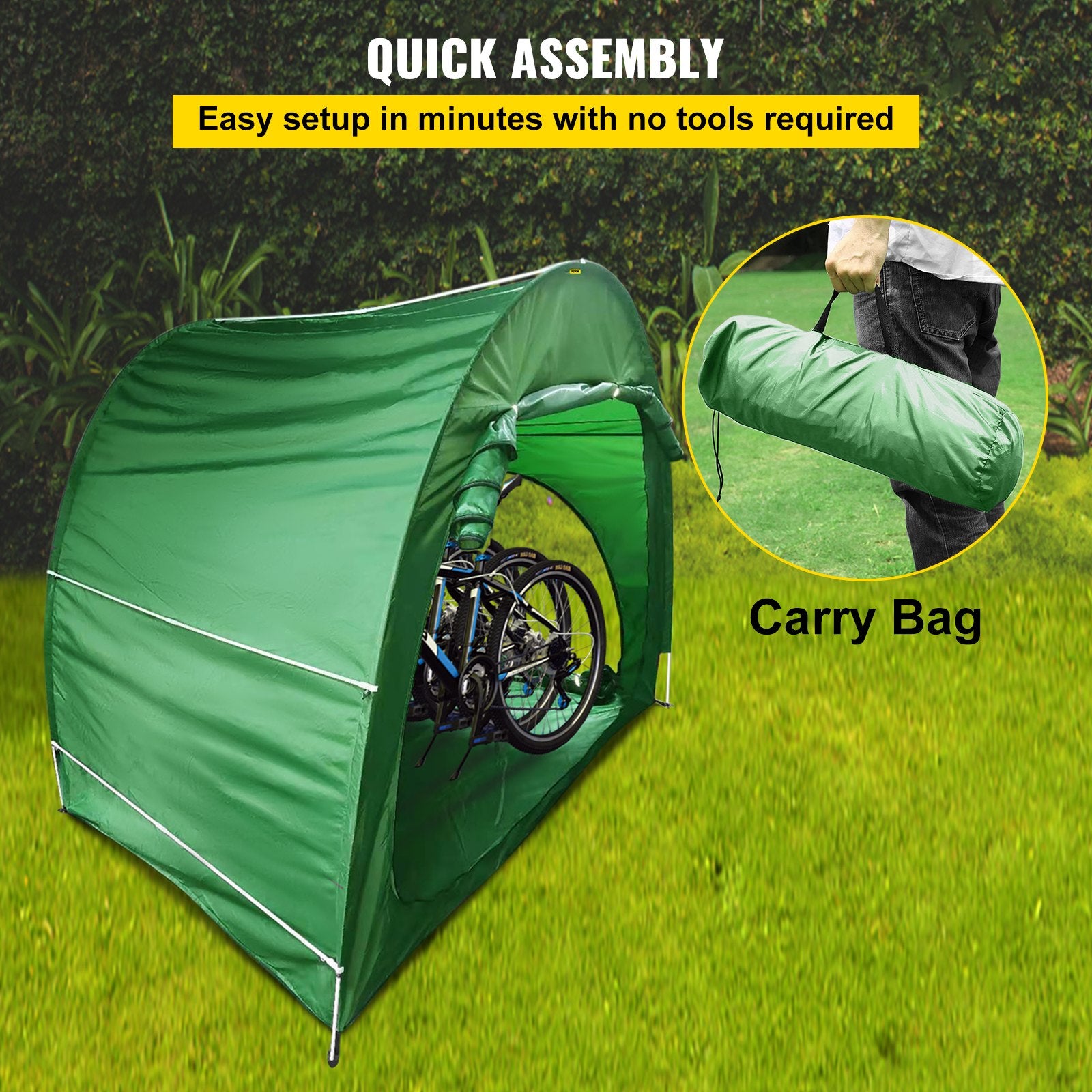 Tents: VEVOR Bike Cover Storage Tent, 420D Oxford Fabric Portable for 4 Bikes, Outdoor Waterproof Anti-Dust Bicycle Storage Shed, Heavy Duty for Bikes, Lawn Mower, and Garden Tools, with Carry Bag, Green