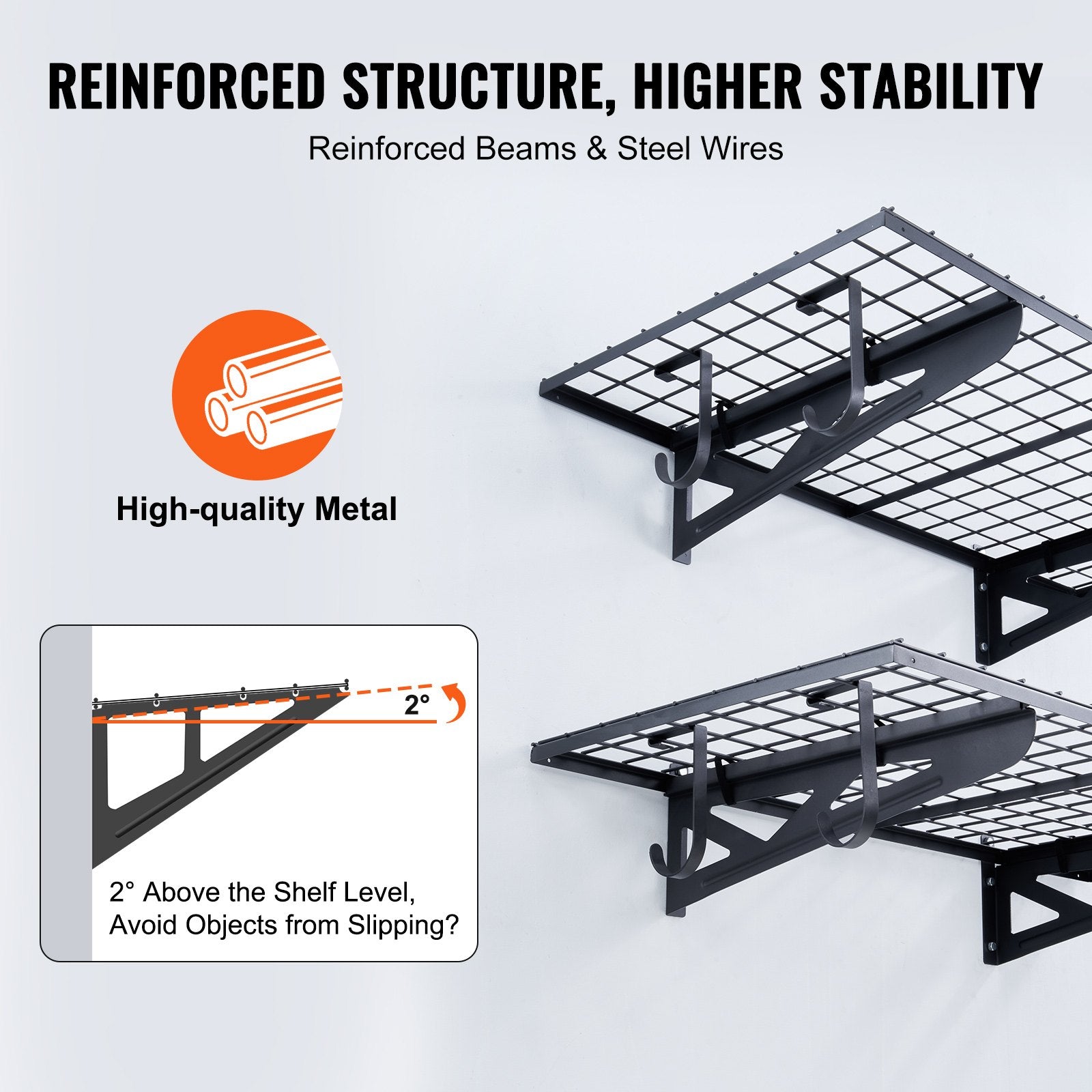 Wall Storage Racks: VEVOR Garage Storage Shelving, 2 Pack, 122 x 61 cm Heavy Duty Garage Shelves Wall Mounted, 502 lbs Load Capacity(Total) Garage Storage Rack Floating Shelves, Suitable for Shop, Shed, Garage Storage
