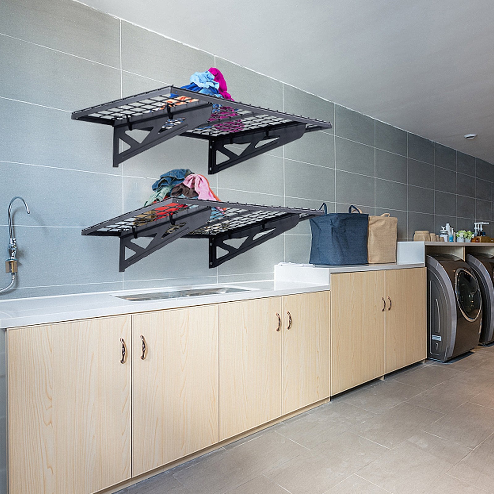 Wall Storage Racks: VEVOR Garage Storage Shelving, 2 Pack, 122 x 61 cm Heavy Duty Garage Shelves Wall Mounted, 502 lbs Load Capacity(Total) Garage Storage Rack Floating Shelves, Suitable for Shop, Shed, Garage Storage