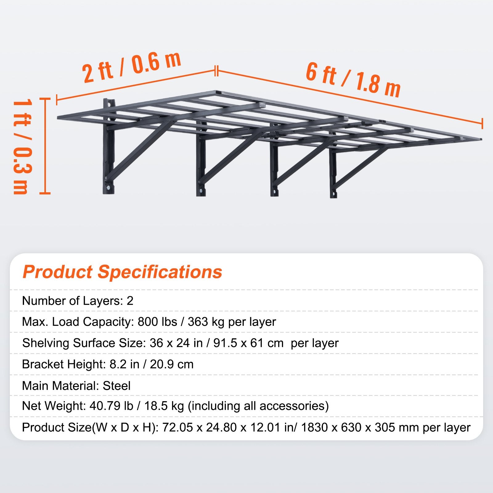 Wall Storage Racks: VEVOR 2PCS 72x24in Garage Storage Shelving Wall Mounted Heavy Duty Shelves Rack