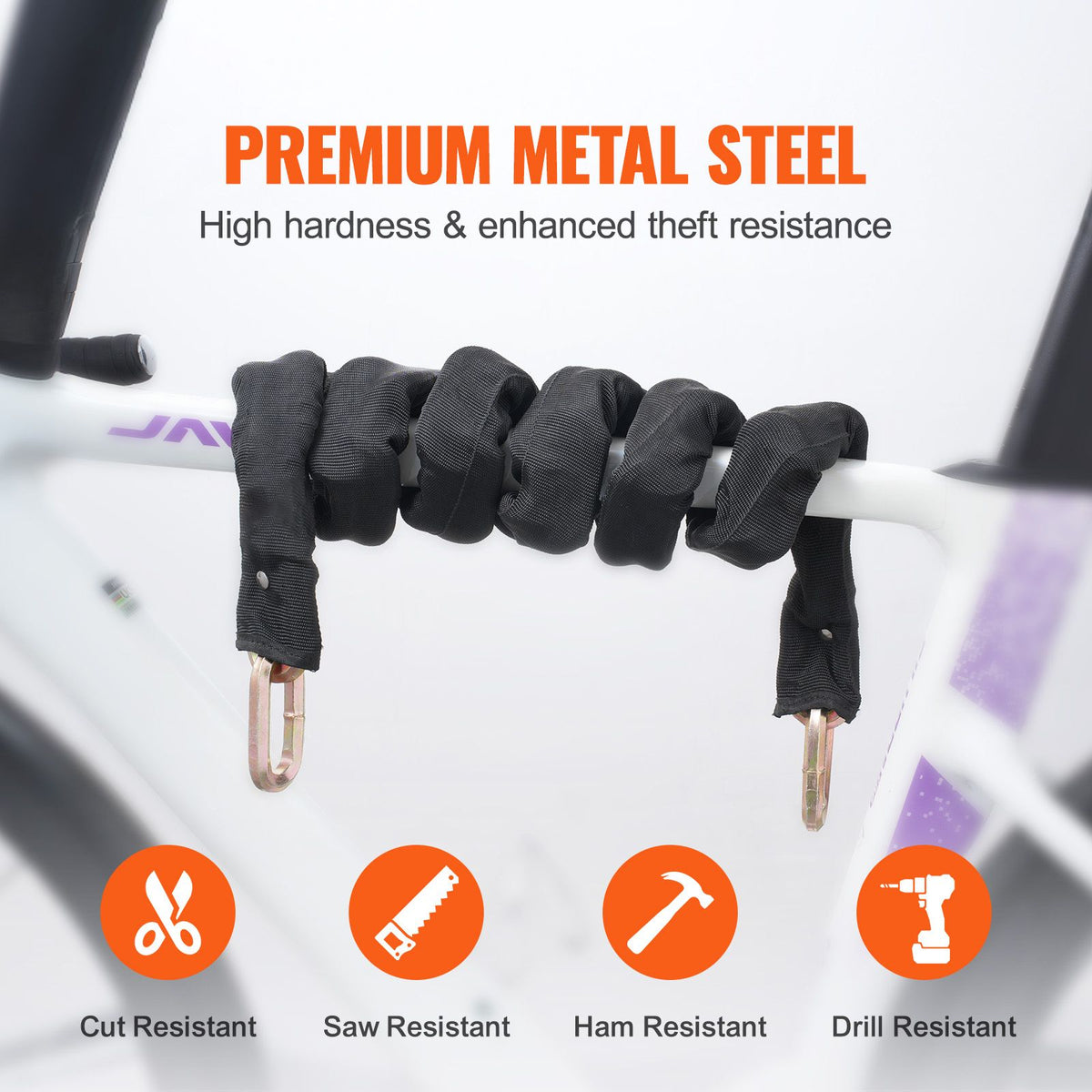 Bike Chain Lock, 5.91 Ft Security Bicycle Chain Lock, Heavy Duty Metal Steel Anti-Theft High Security Bike Locks, Perfect for Bike, Motorcycle, Scooter, Bicycle, Door, Fence, Gate, 9.5mm, Black