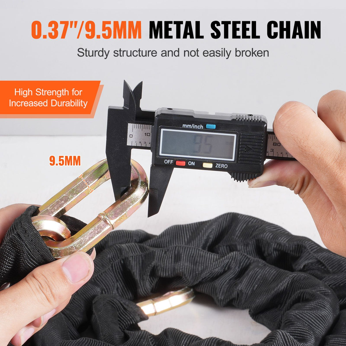 Bike Chain Lock, 5.91 Ft Security Bicycle Chain Lock, Heavy Duty Metal Steel Anti-Theft High Security Bike Locks, Perfect for Bike, Motorcycle, Scooter, Bicycle, Door, Fence, Gate, 9.5mm, Black