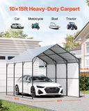 Outdoor Play Equipment: VEVOR Heavy Duty Metal Carport, 10' x 15' Outdoor Carport with Galvanized Steel Frame & Roof, Car Tent Garage Shade with Removable Sidewalls, Multi-Use Car Shelter for Pickup, Boat, Car & Tractors