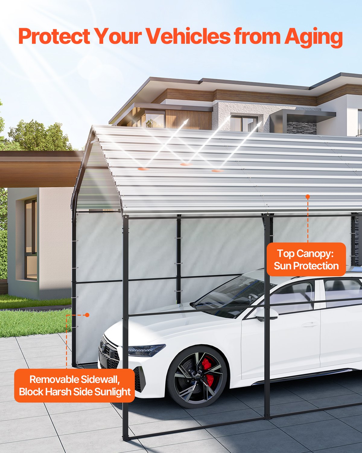 Outdoor Play Equipment: VEVOR Heavy Duty Metal Carport, 10' x 15' Outdoor Carport with Galvanized Steel Frame & Roof, Car Tent Garage Shade with Removable Sidewalls, Multi-Use Car Shelter for Pickup, Boat, Car & Tractors