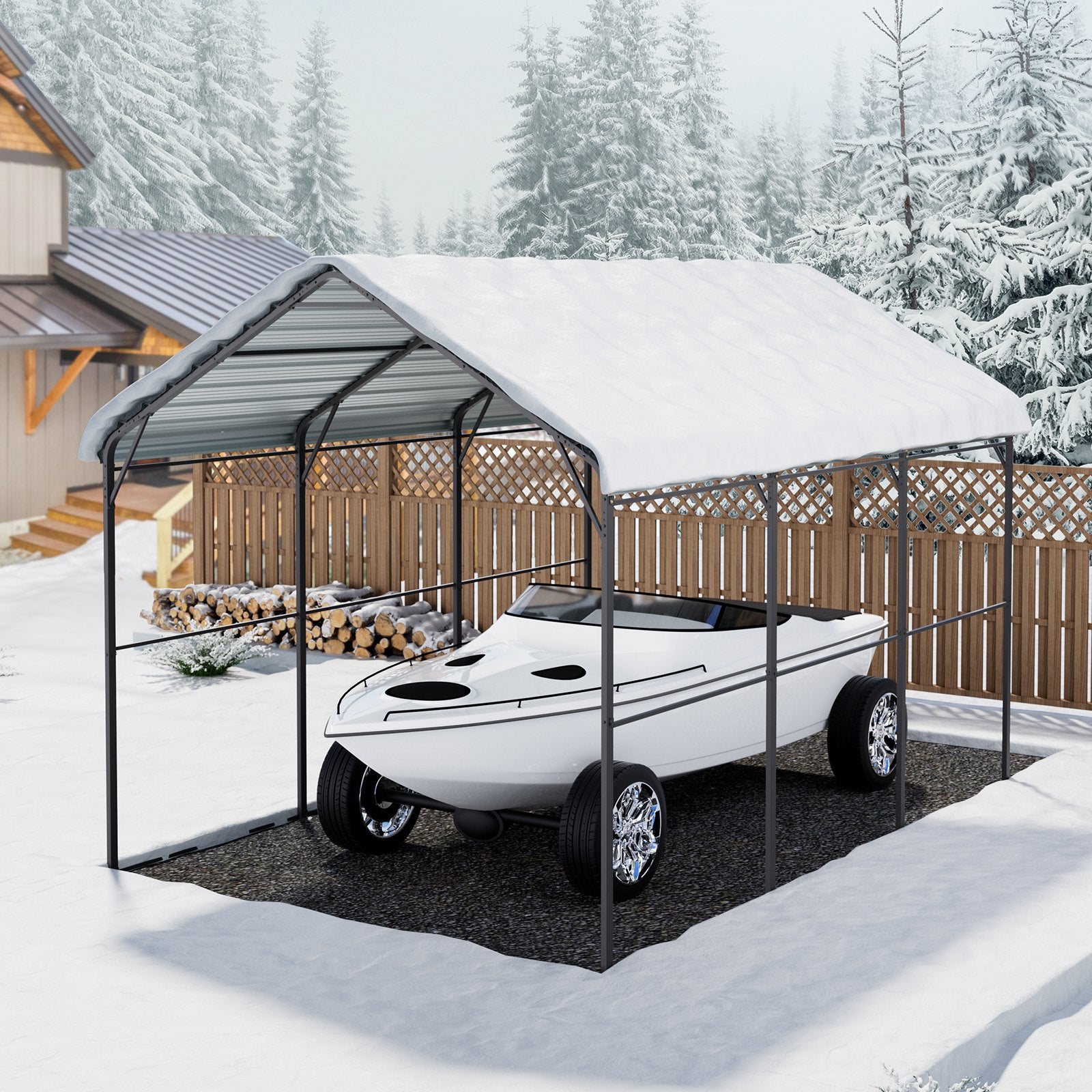 Outdoor Play Equipment: VEVOR Heavy Duty Metal Carport, 10' x 15' Outdoor Carport with Galvanized Steel Frame & Roof, Car Tent Garage Shade with Removable Sidewalls, Multi-Use Car Shelter for Pickup, Boat, Car & Tractors