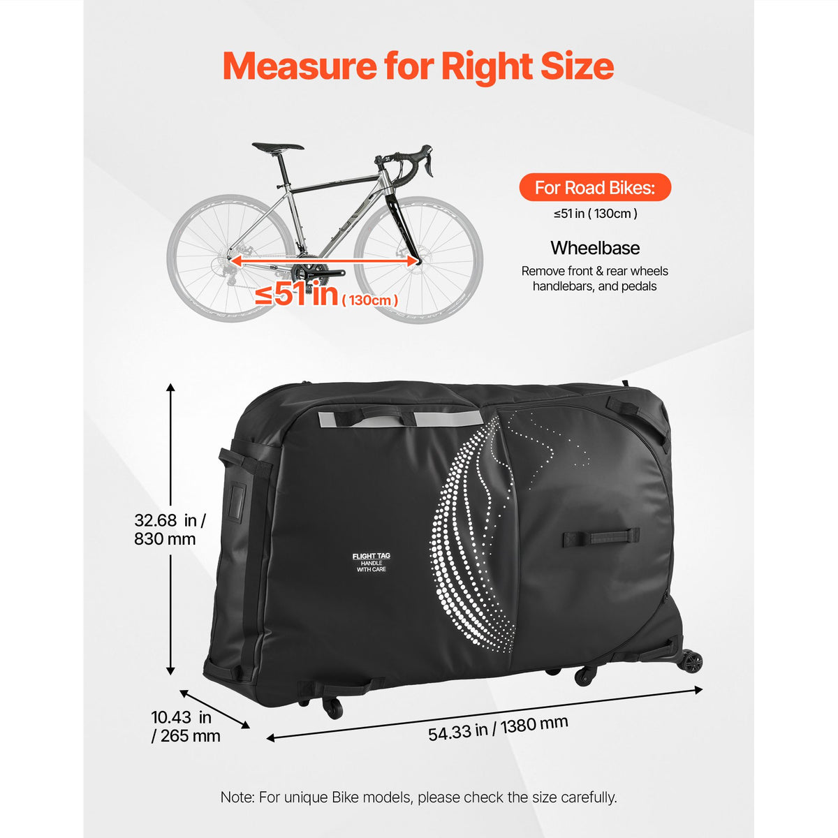 Bike Travel Bag, Transport Universal Bicycle Storage Case Bag with TSA Lock, Support Plates, Protection and Fork Mount Stabilisation, Bicycle Case Max. Wheelbase 130 cm for Airplane, Outdoor Use