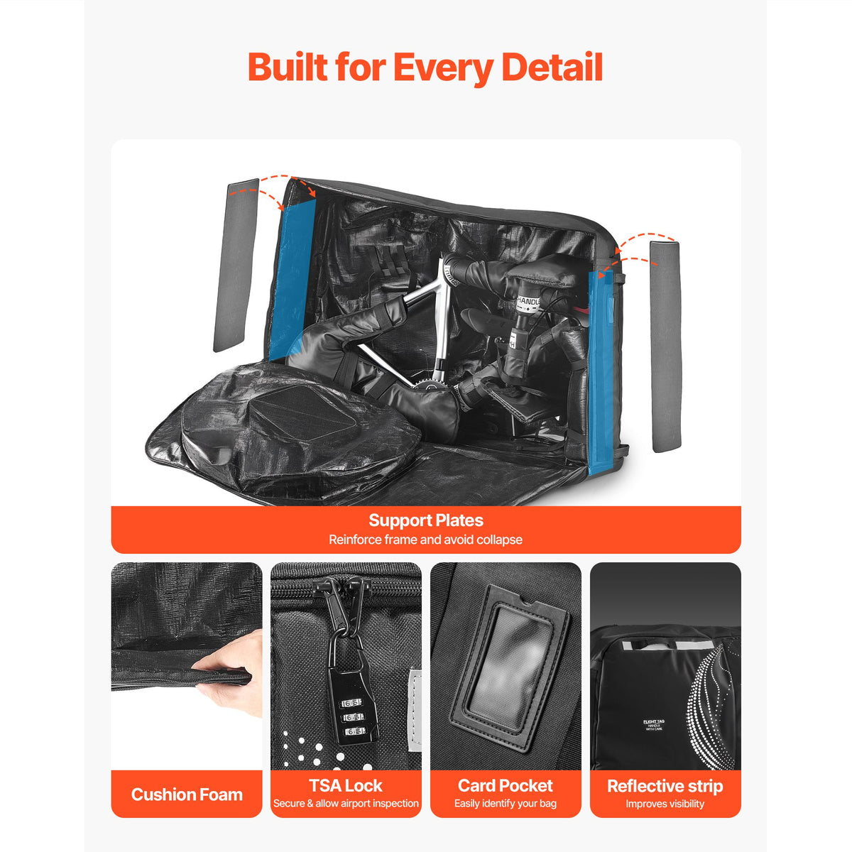 Bike Travel Bag, Transport Universal Bicycle Storage Case Bag with TSA Lock, Support Plates, Protection and Fork Mount Stabilisation, Bicycle Case Max. Wheelbase 130 cm for Airplane, Outdoor Use