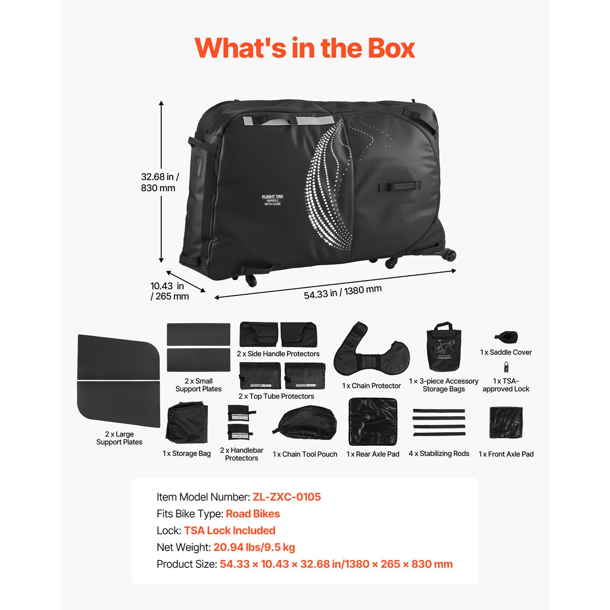 Bike Travel Bag, Transport Universal Bicycle Storage Case Bag with TSA Lock, Support Plates, Protection and Fork Mount Stabilisation, Bicycle Case Max. Wheelbase 130 cm for Airplane, Outdoor Use