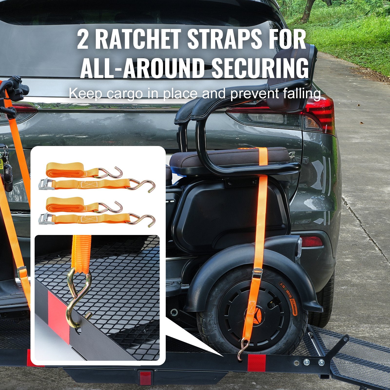 Bicycle Stands & Storage: VEVOR Hitch Mount Wheelchair Carrier 45.3" x 25.6", 500LBS Mobility Scooter Carrier with Folding Ramp, Iron Trailer Hitch Rack Basket with Stabilizer, Straps, Fit 2" Hitch Receiver for SUV Van Car