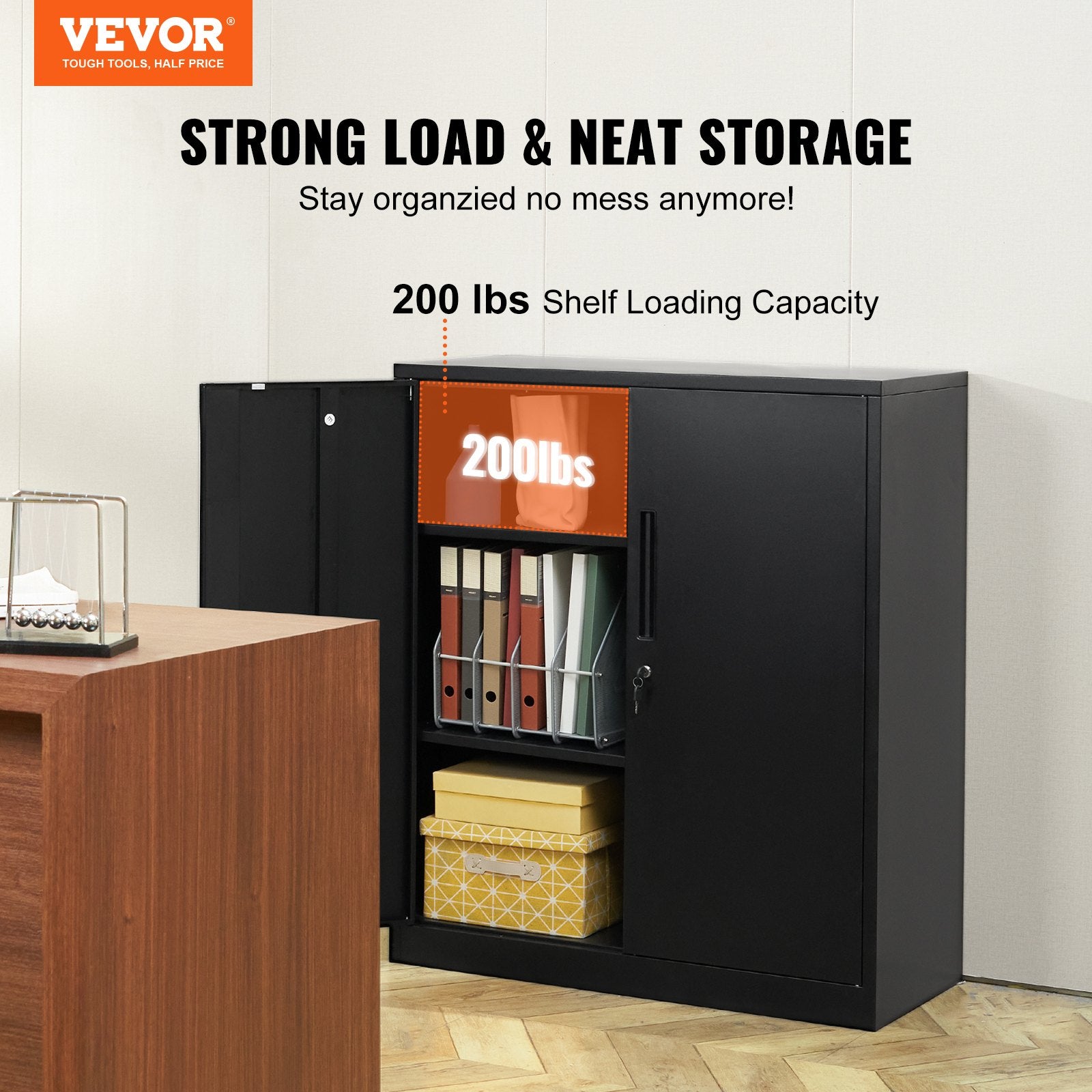 Storage Cabinets & Lockers: VEVOR Metal Storage Cabinet w/ 3 Keys 2 Adjustable Shelves & Magnetic Door Black