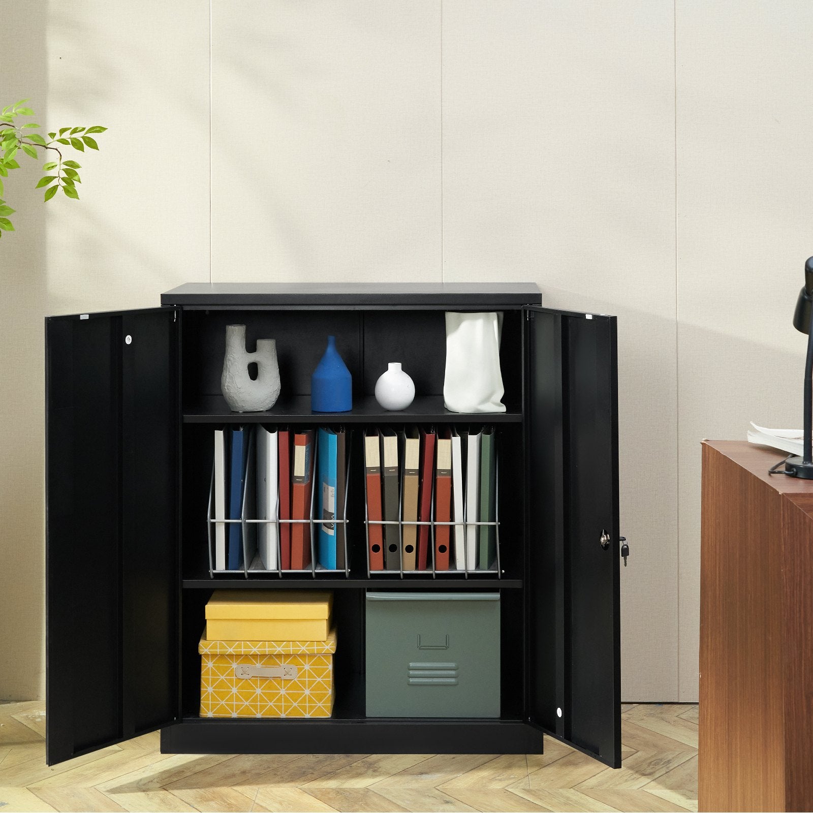 Storage Cabinets & Lockers: VEVOR Metal Storage Cabinet w/ 3 Keys 2 Adjustable Shelves & Magnetic Door Black