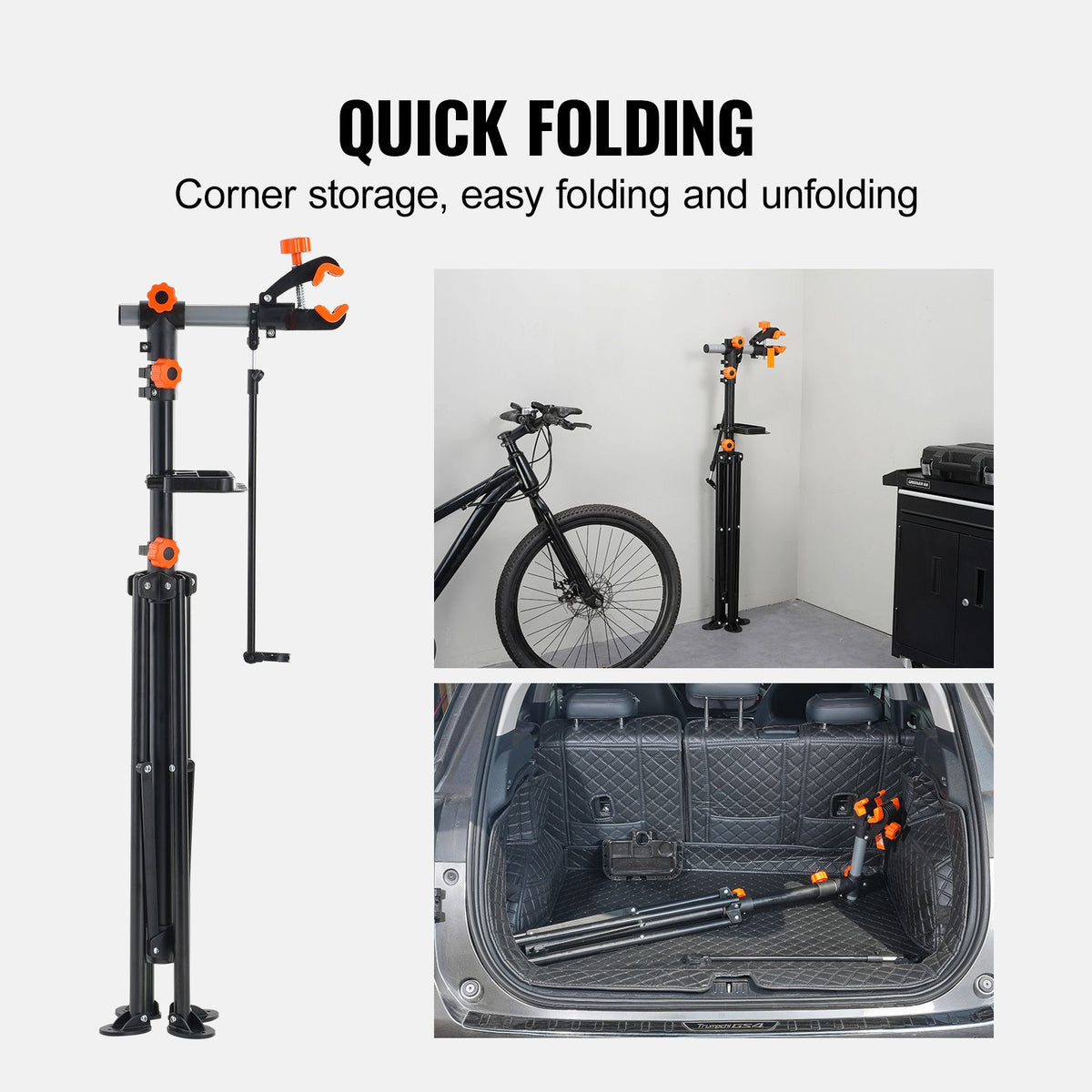 Bike Repair Stand, 80 lbs Heavy-duty Steel Bicycle Repair Stand, Adjustable Height Bike Maintenance Workstand with Magnetic Tool Tray Telescopic Arm, Foldable Bike Work Stand for Home, Shops