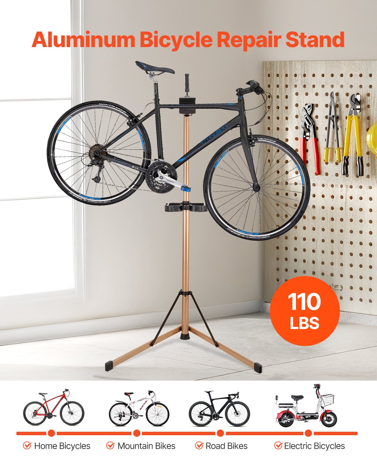 Batteries & Generators: VEVOR Bike Repair Stand, Max. 49.9 kg Heavy-duty Bicycle Work Stand with 1025-1510 mm Adjustable Height & Large Tool Tray, Foldable Ebike Maintenance Rack, Shop Home Mechanics for Mountain Road Bike