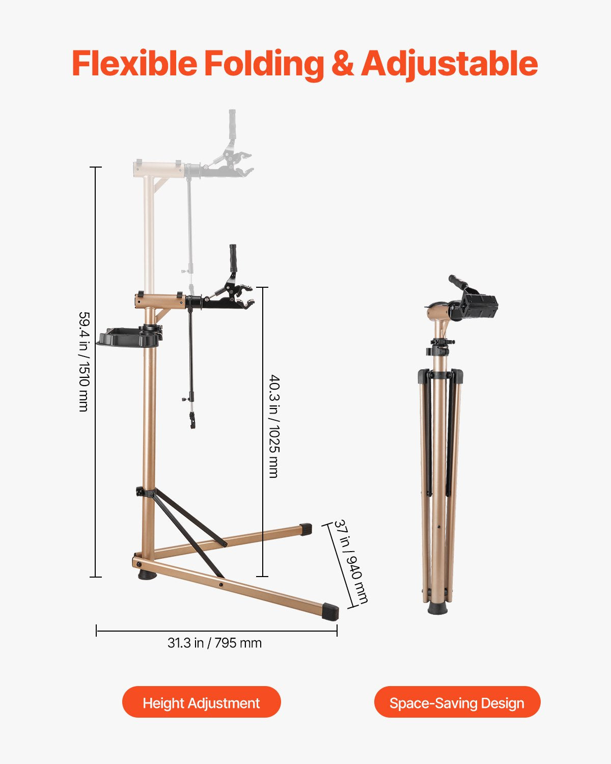 Batteries & Generators: VEVOR Bike Repair Stand, Max. 49.9 kg Heavy-duty Bicycle Work Stand with 1025-1510 mm Adjustable Height & Large Tool Tray, Foldable Ebike Maintenance Rack, Shop Home Mechanics for Mountain Road Bike