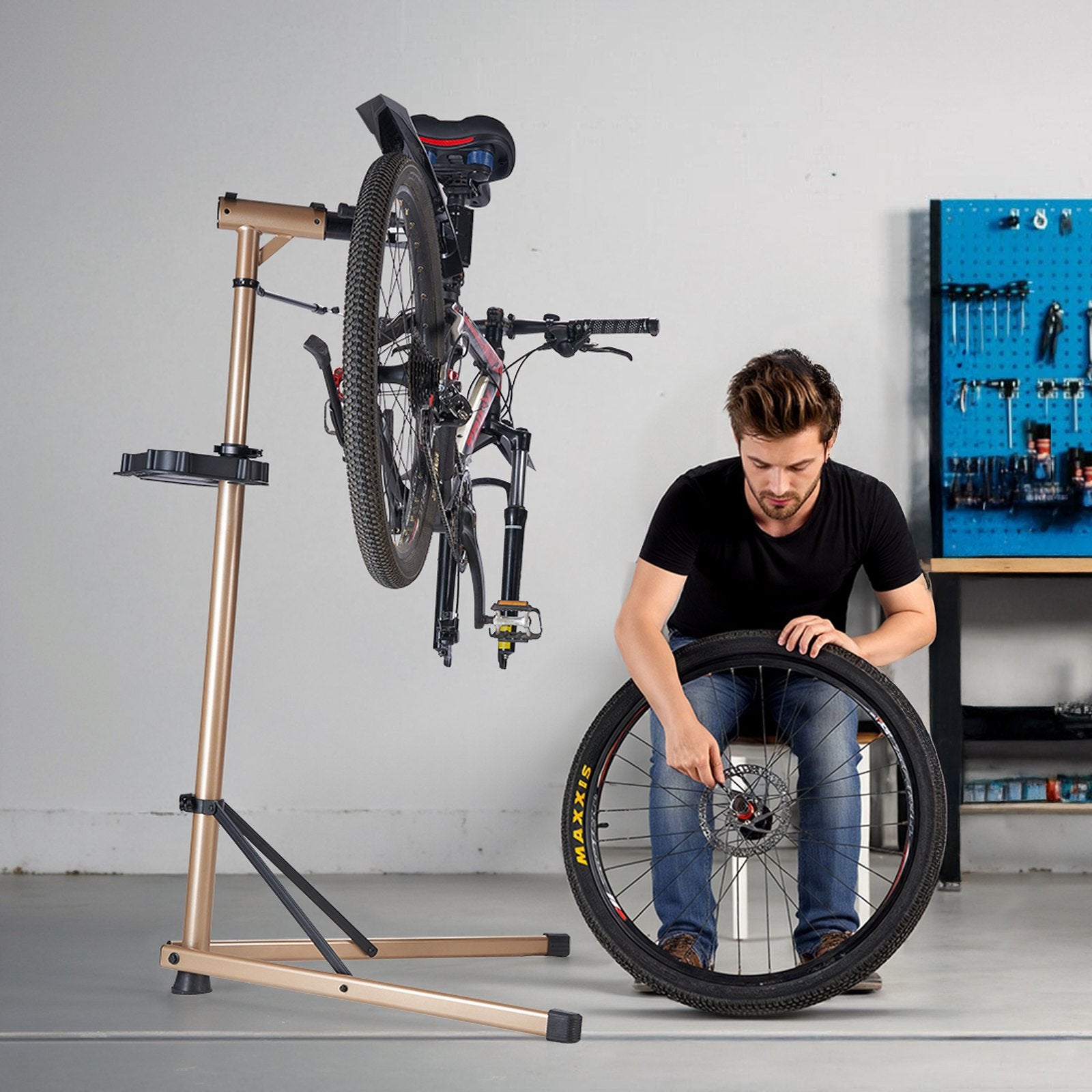 Batteries & Generators: VEVOR Bike Repair Stand, Max. 49.9 kg Heavy-duty Bicycle Work Stand with 1025-1510 mm Adjustable Height & Large Tool Tray, Foldable Ebike Maintenance Rack, Shop Home Mechanics for Mountain Road Bike