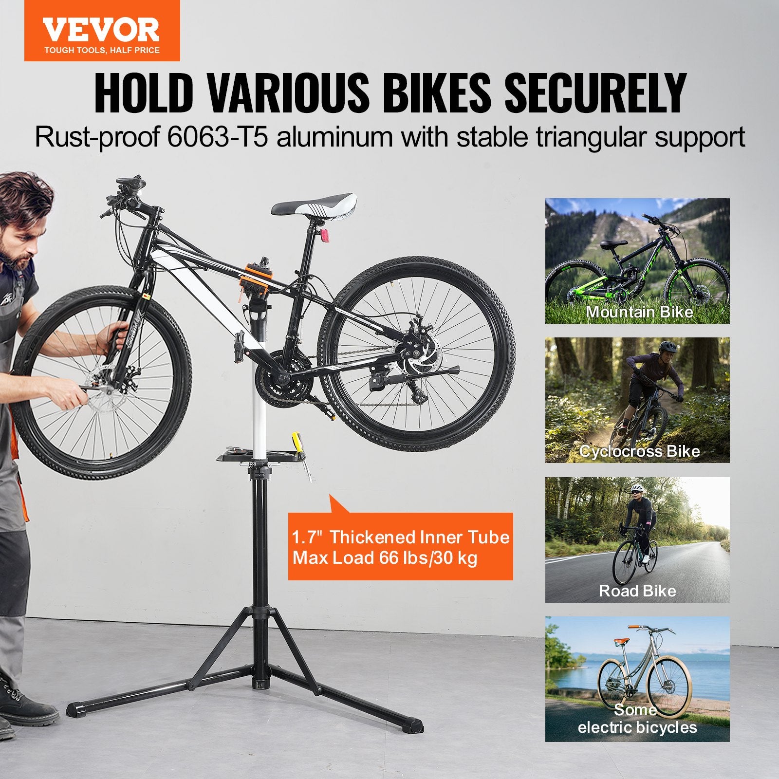 Batteries & Generators: VEVOR Bike Repair Stand, 66 lbs Heavy-duty Aluminum Bicycle Repair Stand, Adjustable Height Bike Maintenance Workstand with Magnetic Tool Tray Telescopic Arm, Foldable Bike Work Stand for Home, Shops