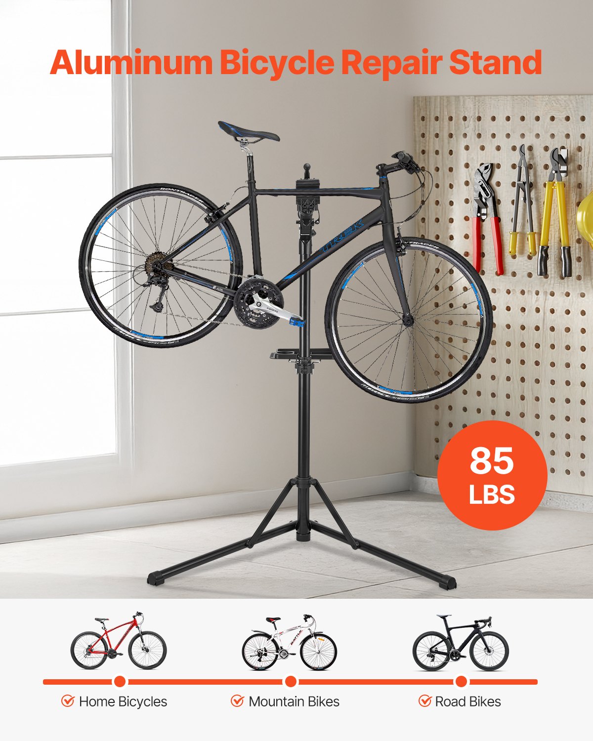 Bike Repair Stand, 38.56 kg Heavy-duty Bicycle Work Stand with 1035-1630 mm Adjustable Height & Magnetic Tool Tray, Foldable Bicycle Maintenance Rack, Shop Home Mechanics for Mountain & Road Bike