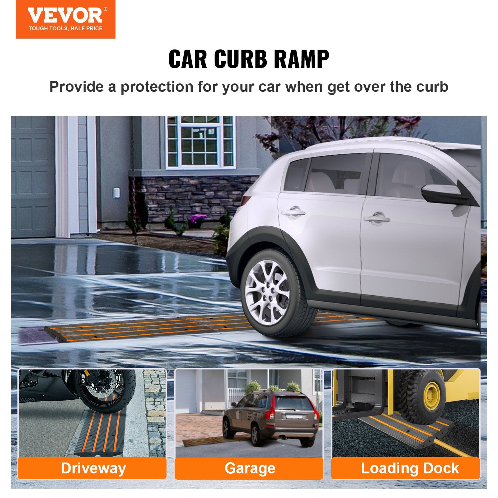Traffic Control & Parking Tools: VEVOR Curb Ramp, 6.5 cm Rise Rubber Driveway Ramps, Heavy Duty 15 tons Weight Capacity Threshold Ramp, Curbside Bridge Ramps for Loading Dock Garage Sidewalk, Expandable Full Ramp Set