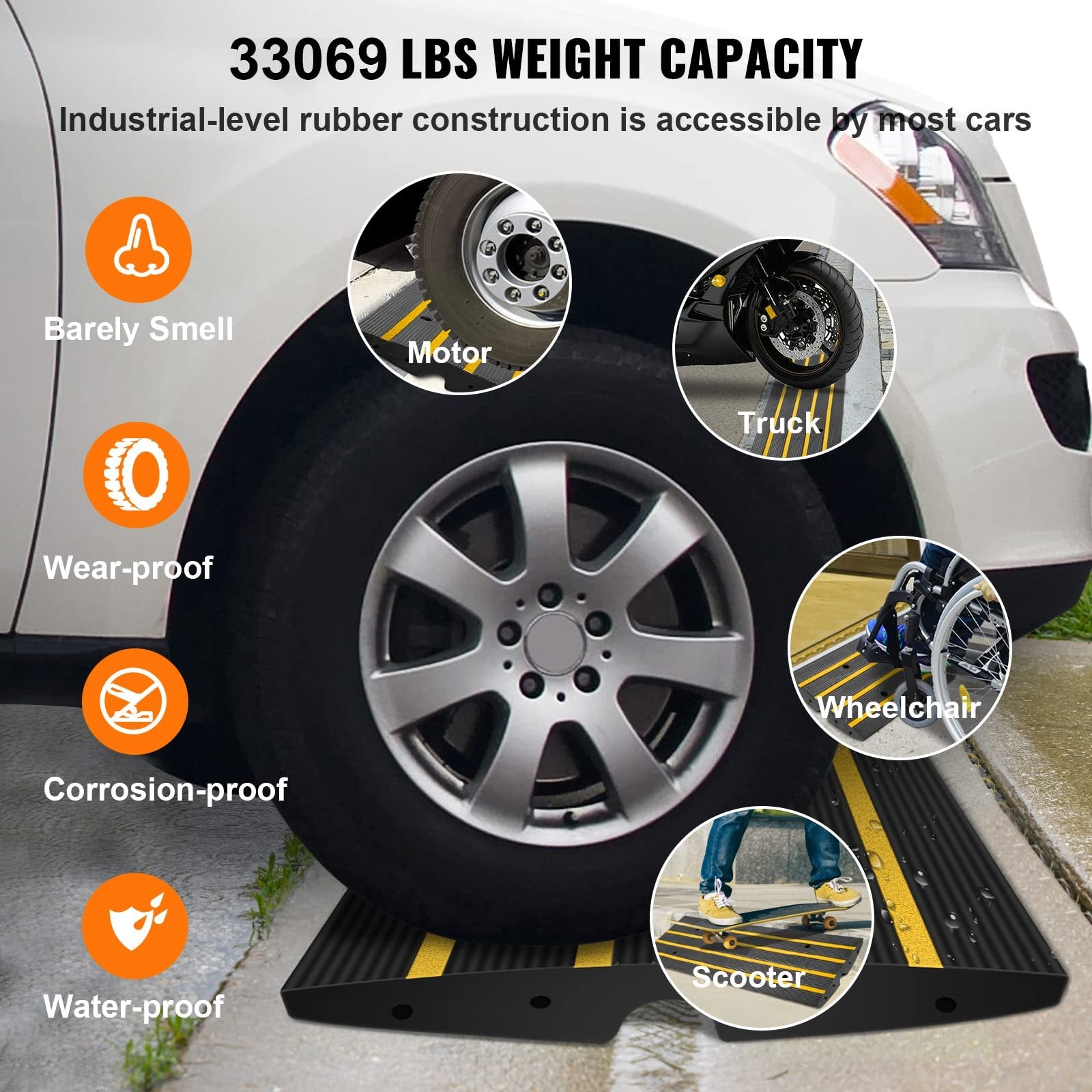Traffic Control & Parking Tools: VEVOR Curb Ramp, 6.5 cm Rise Rubber Driveway Ramps, Heavy Duty 15 tons Weight Capacity Threshold Ramp, Curbside Bridge Ramps for Loading Dock Garage Sidewalk, Expandable Full Ramp Set