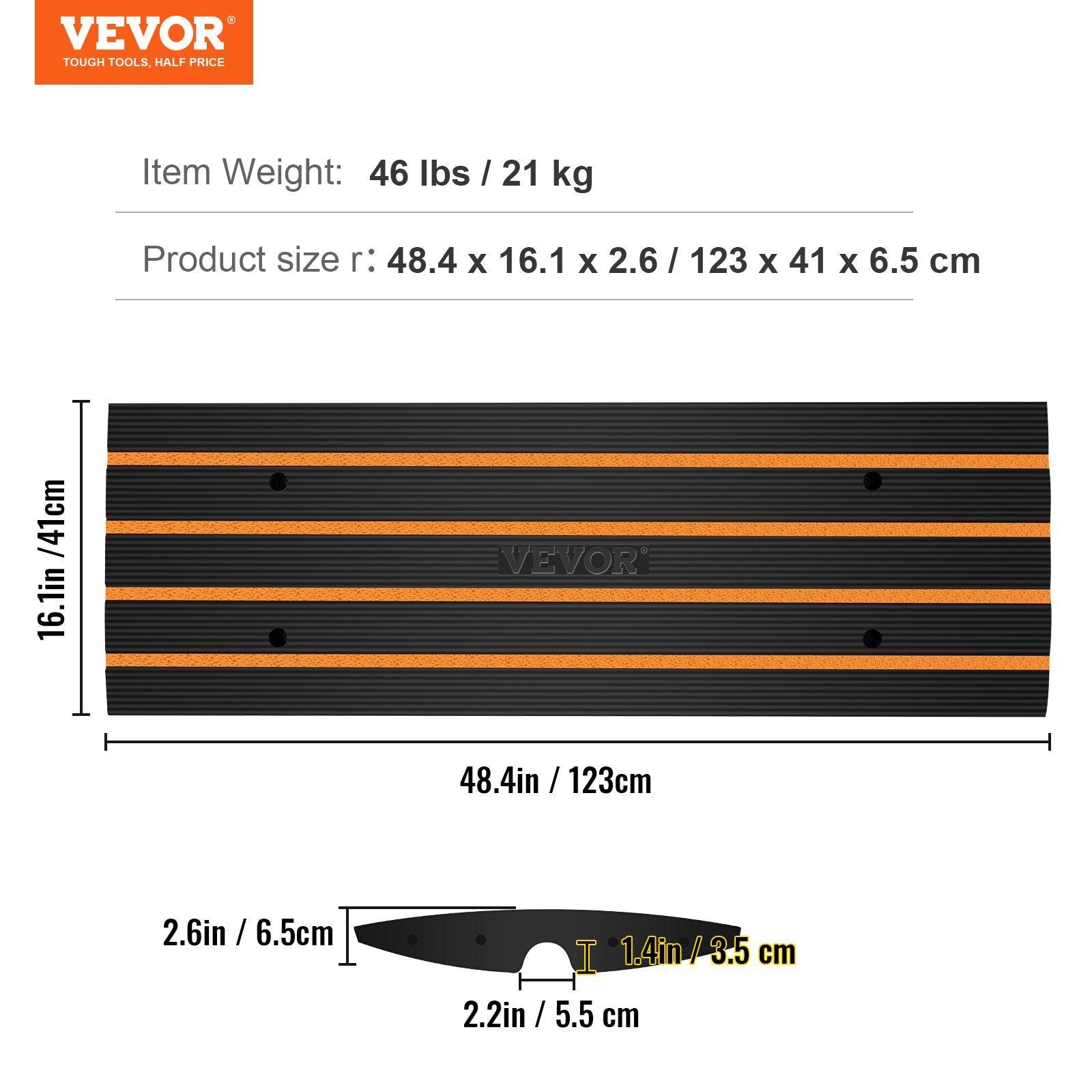 Traffic Control & Parking Tools: VEVOR Curb Ramp, 6.5 cm Rise Rubber Driveway Ramps, Heavy Duty 15 tons Weight Capacity Threshold Ramp, Curbside Bridge Ramps for Loading Dock Garage Sidewalk, Expandable Full Ramp Set
