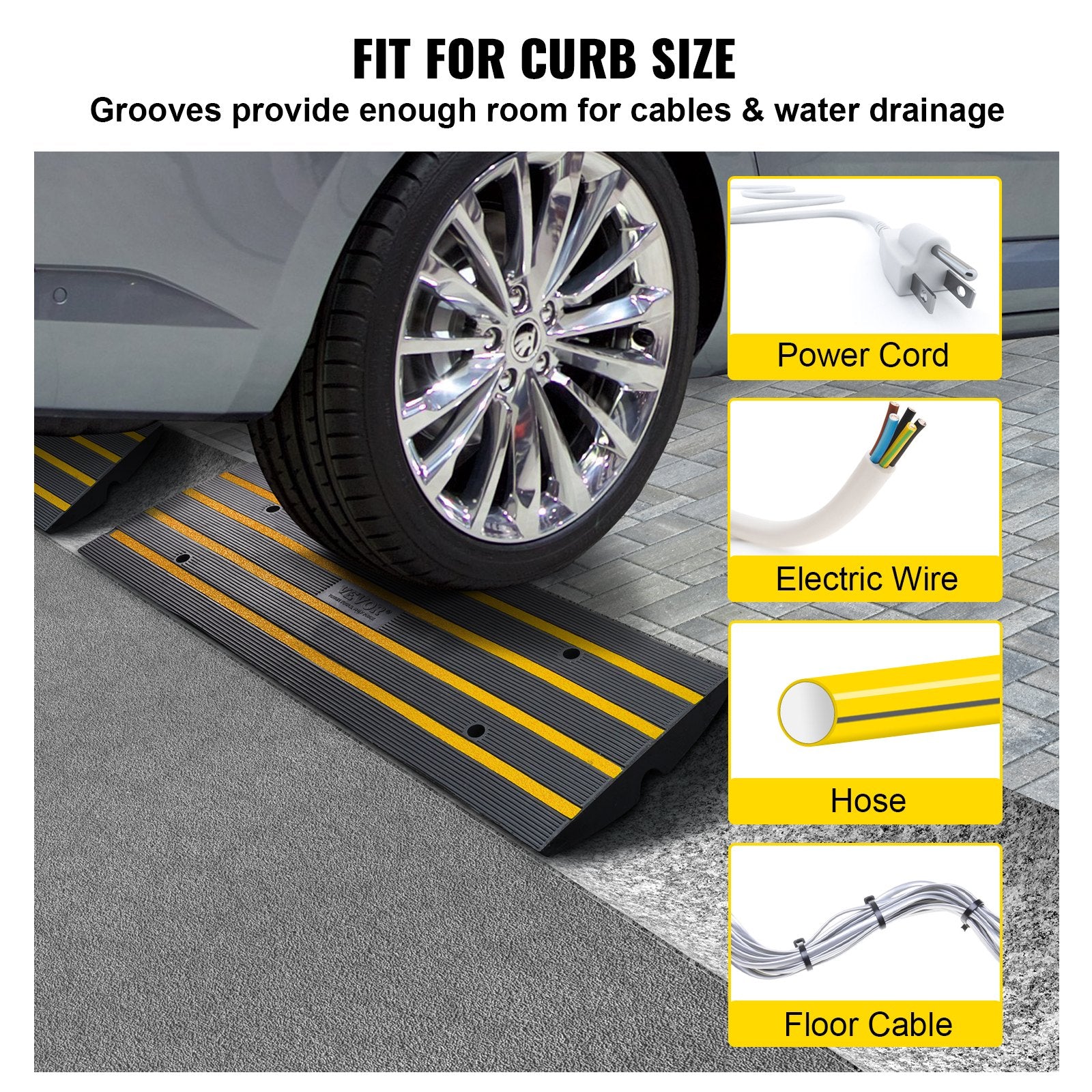 Dog Steps & Ramps: VEVOR Curb Ramp, 2 Pack, 6.5 cm Rise, Rubber Driveway Ramps, Heavy Duty 15 tons Weight Capacity Threshold Ramp, Curbside Bridge Ramps for Loading Dock Garage Sidewalk, Expandable Full Ramp Set