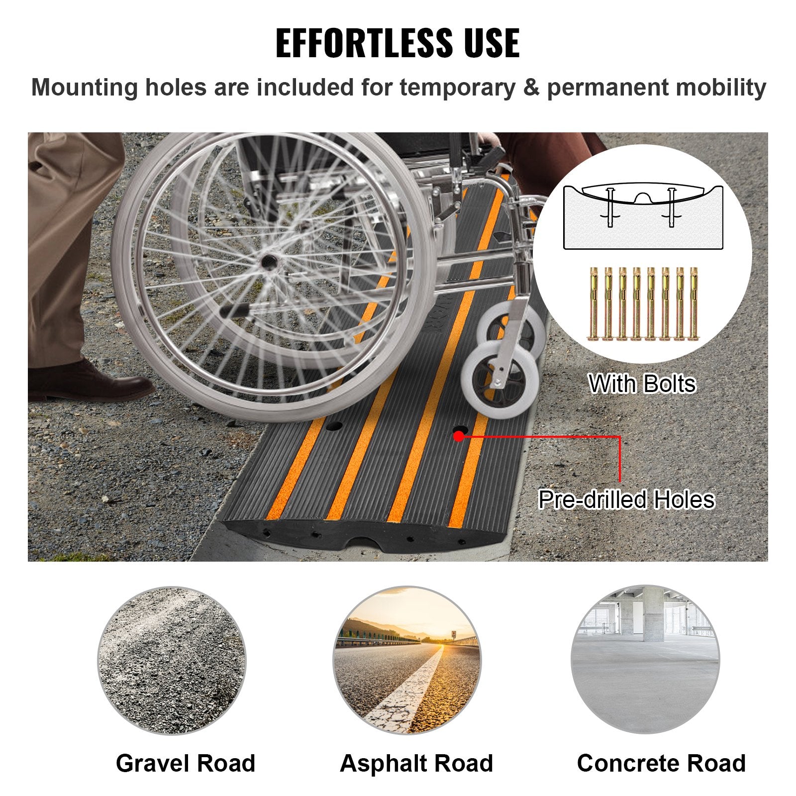 Dog Steps & Ramps: VEVOR Curb Ramp, 2 Pack, 6.5 cm Rise, Rubber Driveway Ramps, Heavy Duty 15 tons Weight Capacity Threshold Ramp, Curbside Bridge Ramps for Loading Dock Garage Sidewalk, Expandable Full Ramp Set