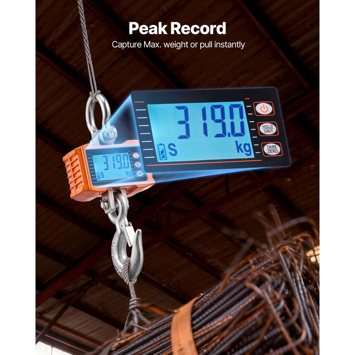 Digital Crane Scale, 4400 lbs/2000 kg Max Capacity, Heavy Duty Industrial Hanging Scale with Cast Aluminum Case & LCD Display, 500 g Division & 3 Unit Switch, Remote Control for Garage Factory