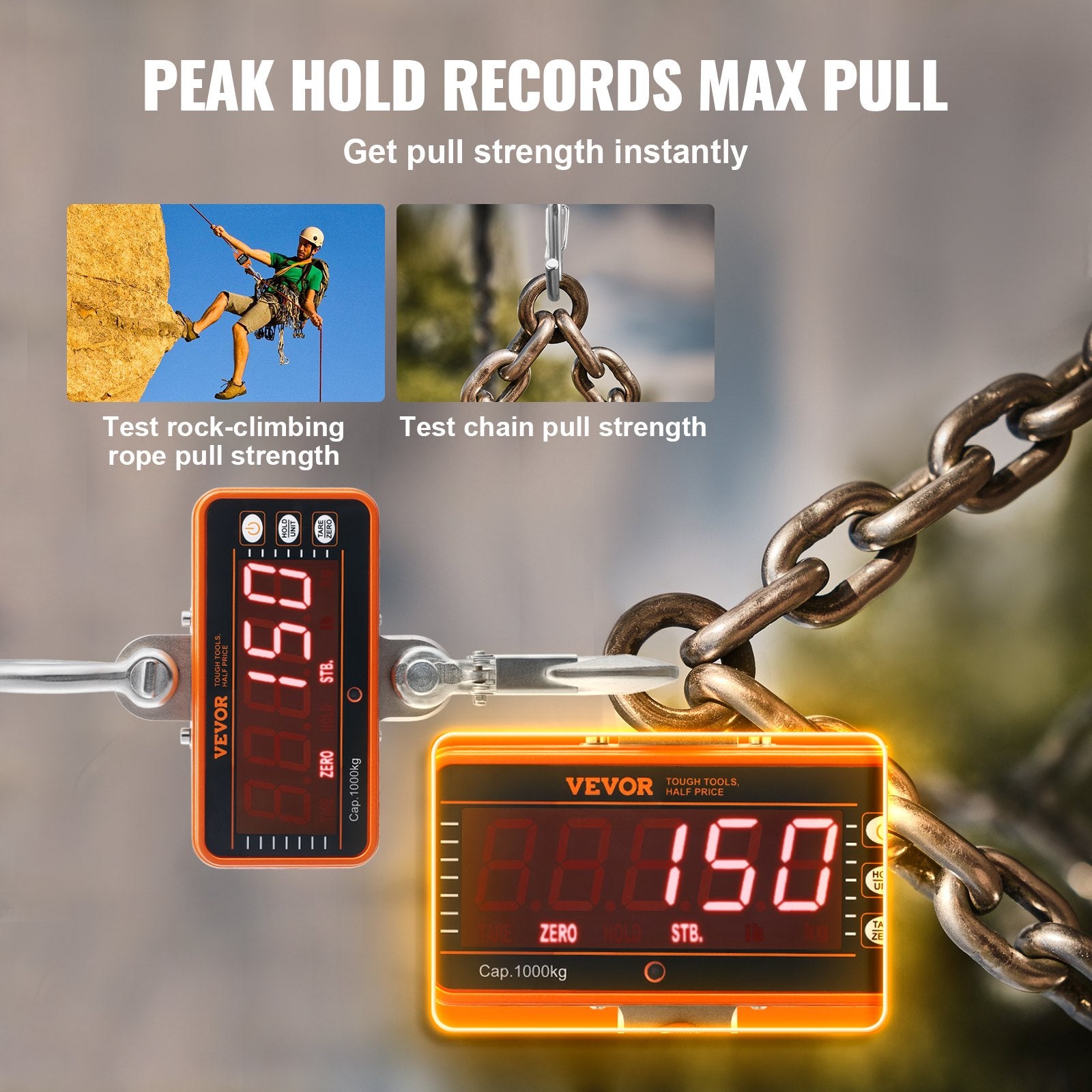 Digital Crane Scale, 2200 lbs/1000 kg, Industrial Heavy Duty Hanging Scale with Remote Control, Cast Aluminum Case & LED Screen, High Precision for Construction, Factory, Farm, Hunting (Orange)