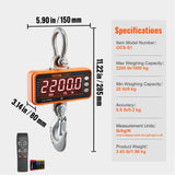 Measuring Tools & Sensors: VEVOR Digital Crane Scale, 2200 lbs/1000 kg, Industrial Heavy Duty Hanging Scale with Remote Control, Cast Aluminum Case & LED Screen, High Precision for Construction, Factory, Farm, Hunting (Orange)