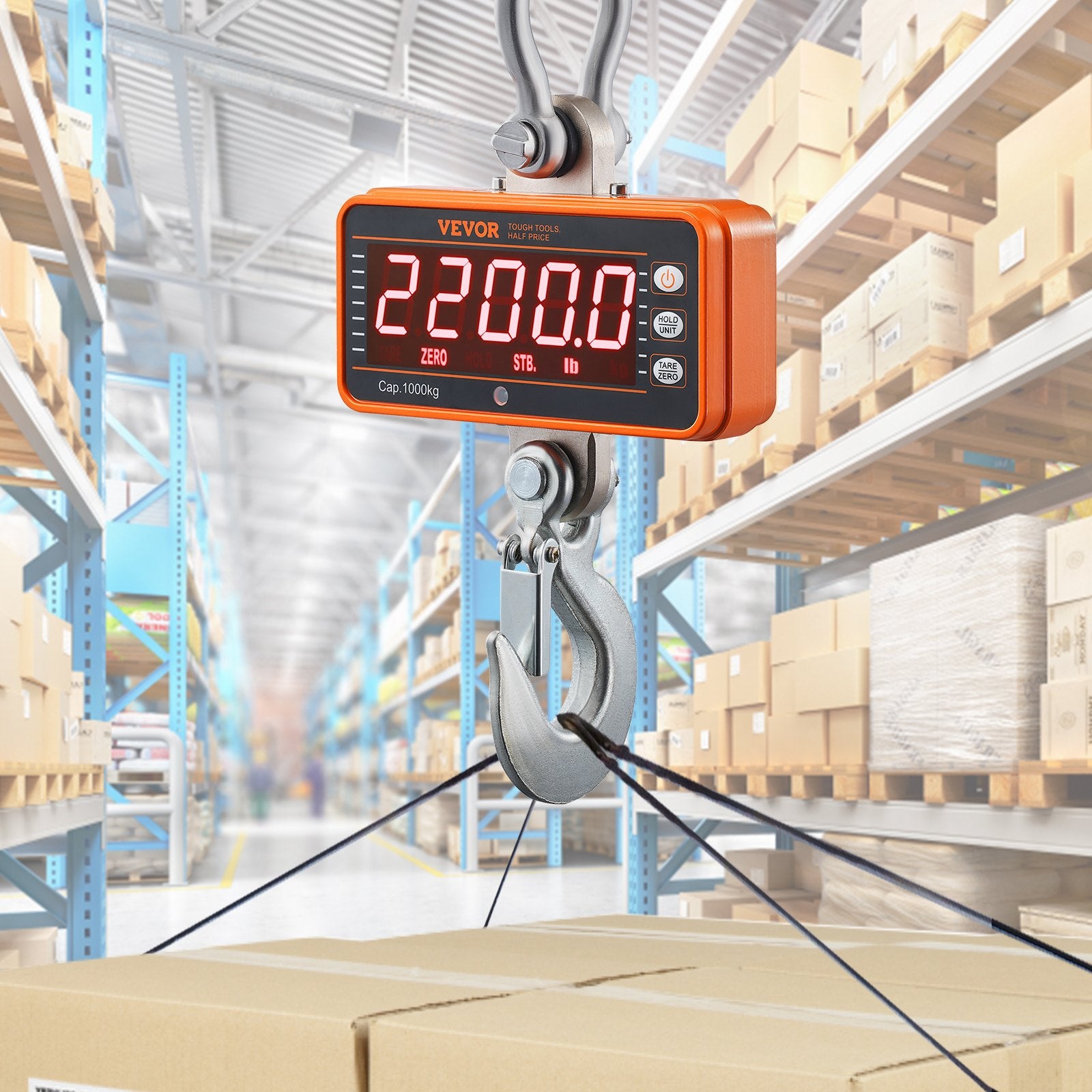 Digital Crane Scale, 2200 lbs/1000 kg, Industrial Heavy Duty Hanging Scale with Remote Control, Cast Aluminum Case & LED Screen, High Precision for Construction, Factory, Farm, Hunting (Orange)