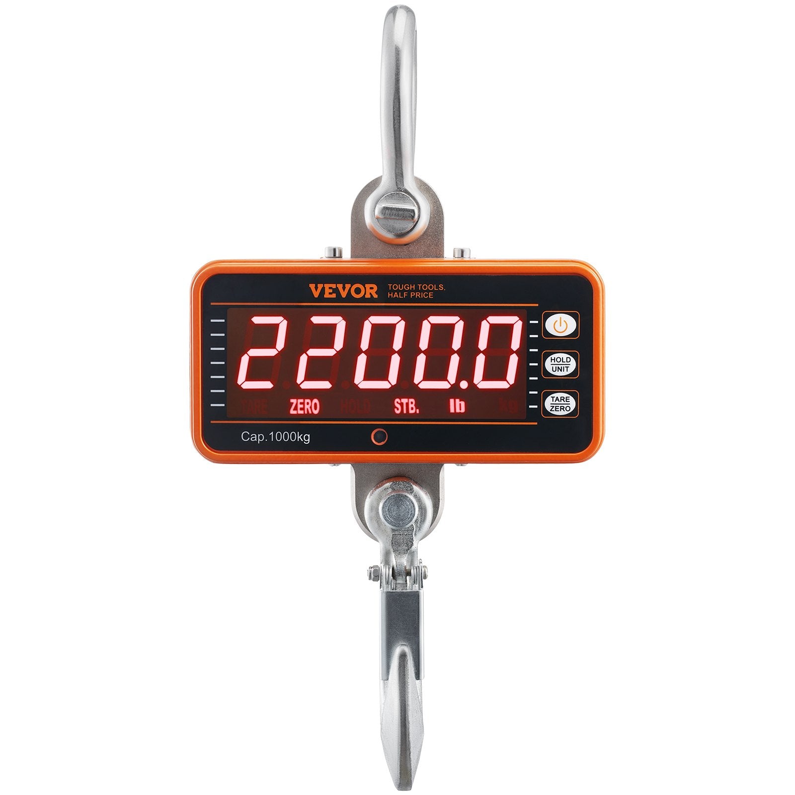 Digital Crane Scale, 2200 lbs/1000 kg, Industrial Heavy Duty Hanging Scale with Remote Control, Cast Aluminum Case & LED Screen, High Precision for Construction, Factory, Farm, Hunting (Orange)