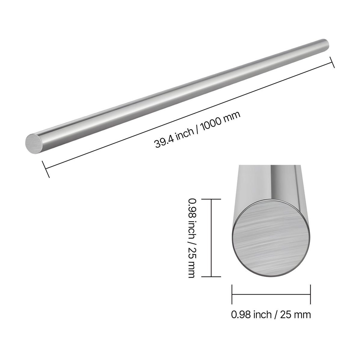 2PCS Linear Motion Rod, 25 mm x 1000 mm (0.98 x 39.4 in), SFC25 Carbon Steel Linear Rod Shaft, Anti Rust and High Precision, High Hardness Shaft, for Cutting Grinding Milling Drilling Machine