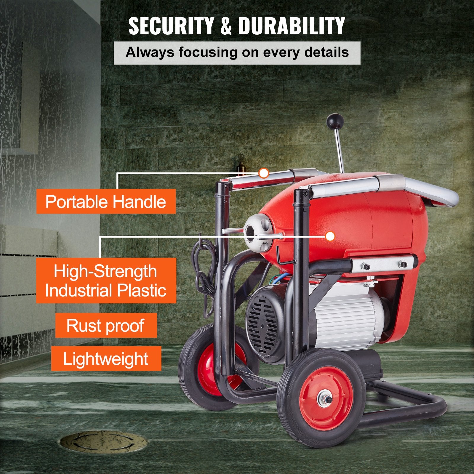 Gardening Tools: VEVOR Drain Cleaner Machine 120FT x 6/5" 1100W Sectional Snake Auger Manual Feed
