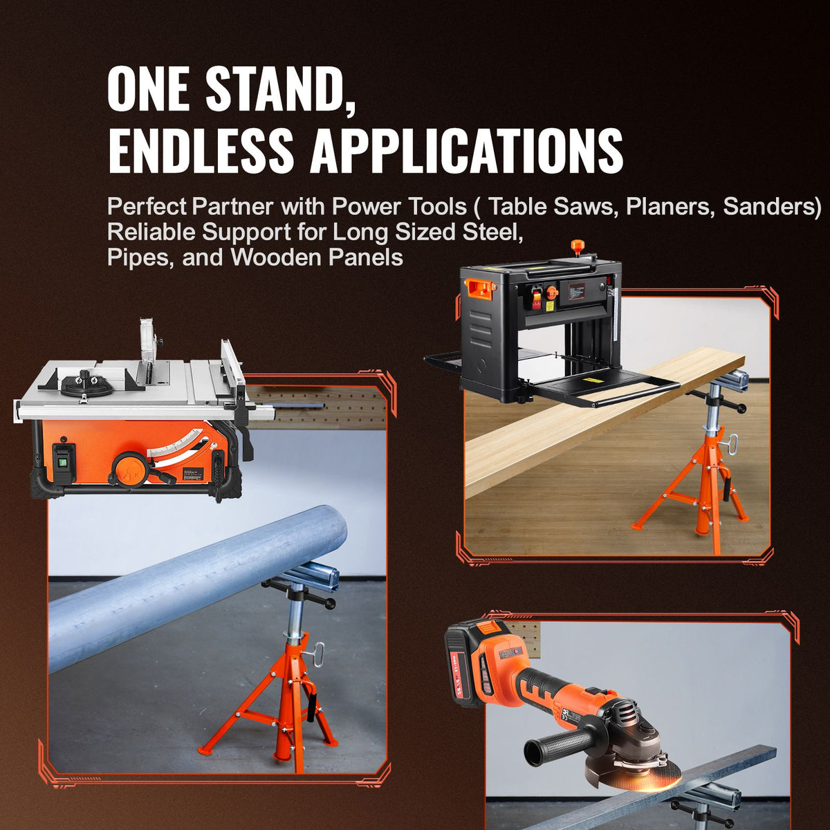 Roller Stand, Heavy Duty 1136 KG Load Capacity, 27.6"-52" Height Adjustable, 45# Steel Folding Roller Support Stand for Pipes, Wooden Boards