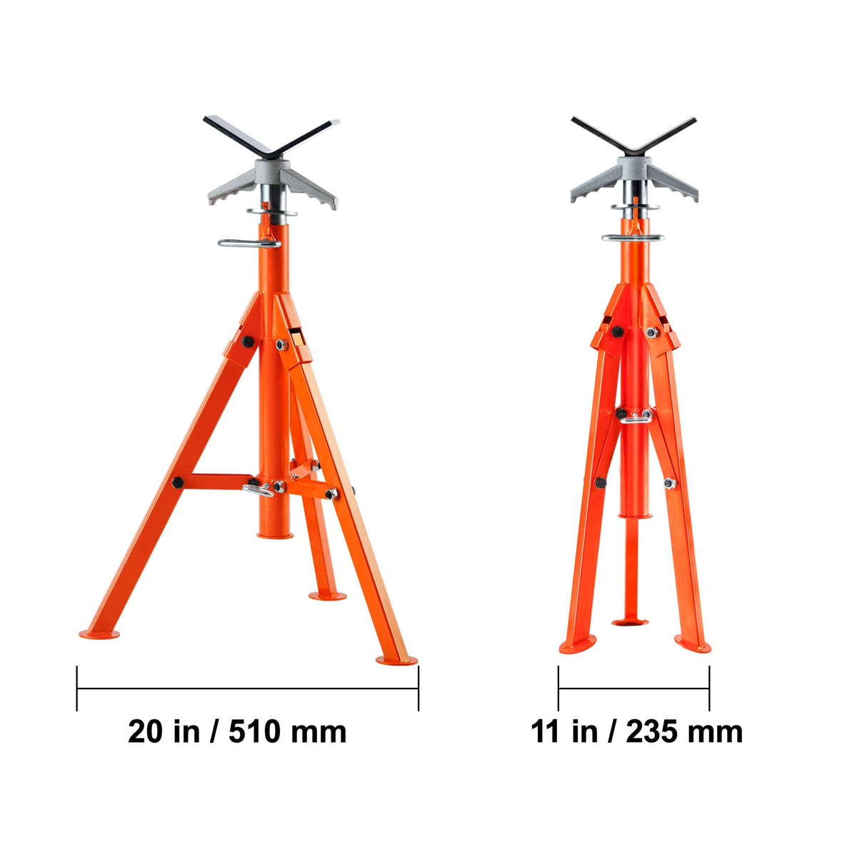Pipe Stand, 2500LBS Heavy Duty Pipe Jack Stands, 27.2"-52" Height Adjustable V Head Pipe Stand, 45# Steel Folding Jack Stand for 1/2-12 inches Pipes