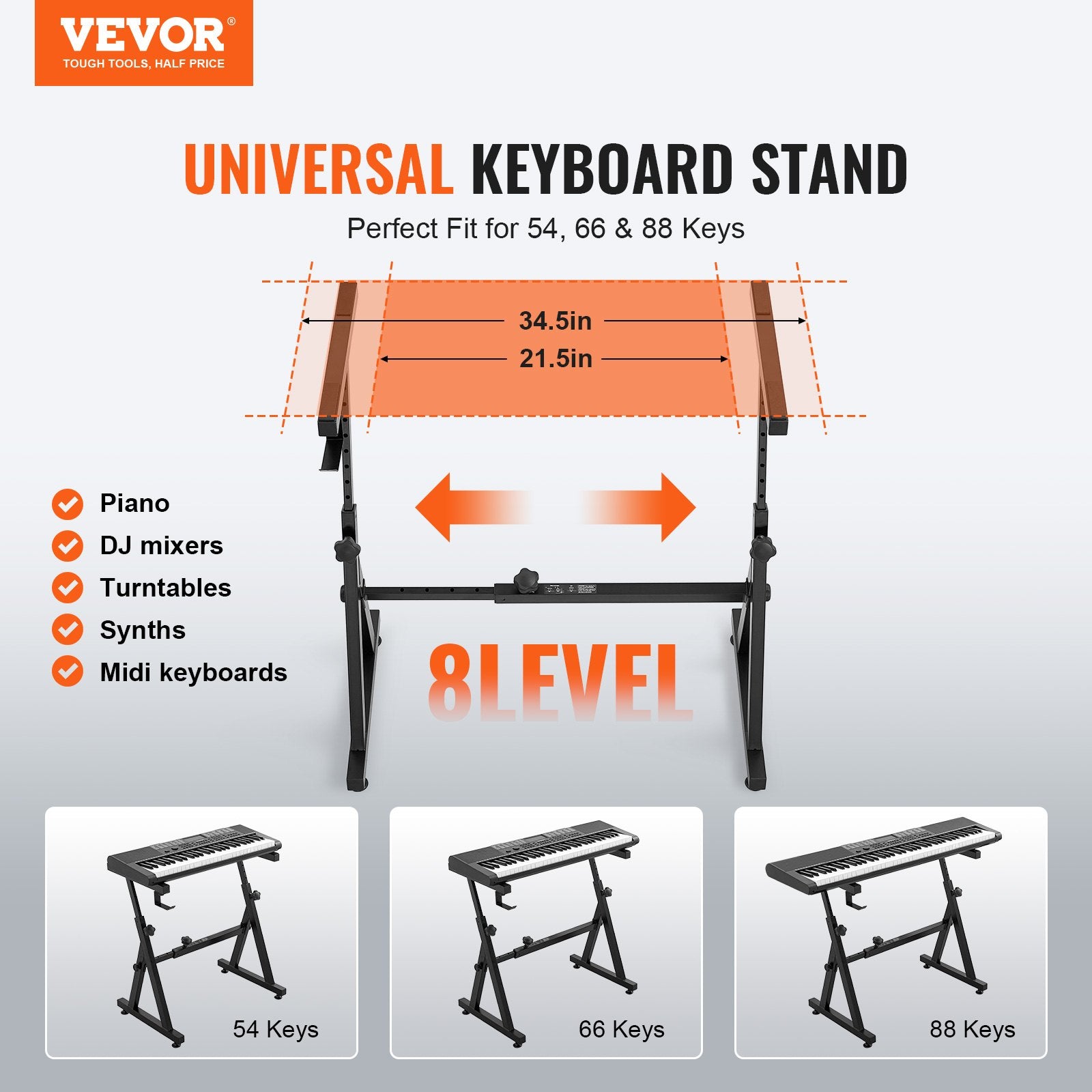 Musical Keyboards: VEVOR Piano Keyboard Stand and Bench Set, Z Style, Heavy-Duty Digital Piano Music Stand and Seat, 250 lbs Capacity with Adjustable Piano Bench Width Height Wheels, Fits for 54-88 Key Electric Pianos