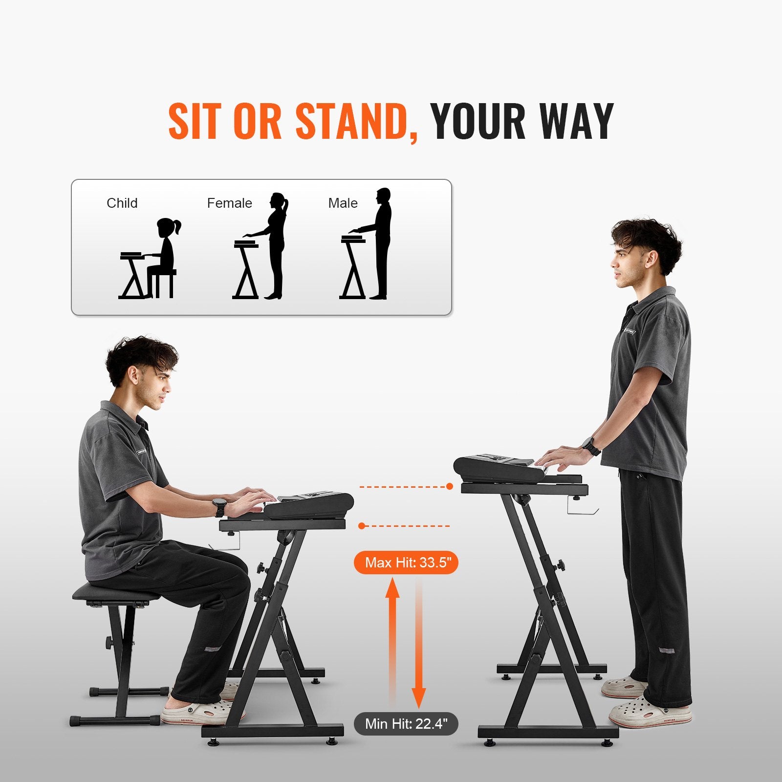 Musical Keyboards: VEVOR Piano Keyboard Stand and Bench Set, Z Style, Heavy-Duty Digital Piano Music Stand and Seat, 250 lbs Capacity with Adjustable Piano Bench Width Height Wheels, Fits for 54-88 Key Electric Pianos