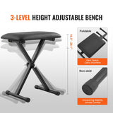 Musical Keyboards: VEVOR Piano Keyboard Stand and Bench Set, Z Style, Heavy-Duty Digital Piano Music Stand and Seat, 250 lbs Capacity with Adjustable Piano Bench Width Height Wheels, Fits for 54-88 Key Electric Pianos