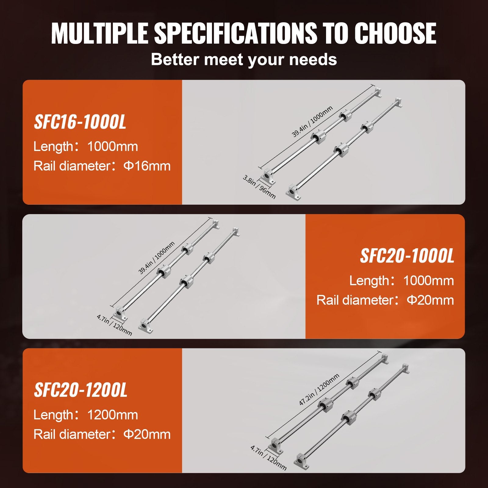 Automotive Repair & Speciality Tools: VEVOR Linear Guide Rail Set, SFC20 1200mm, 2 PCS 47.2 in/1200 mm SFC20 Guide Rails 4 PCS SC20 Slide Blocks 4 PCS Rail Supports, Linear Rails and Bearings Kit for Automated Machines CNC DIY Project