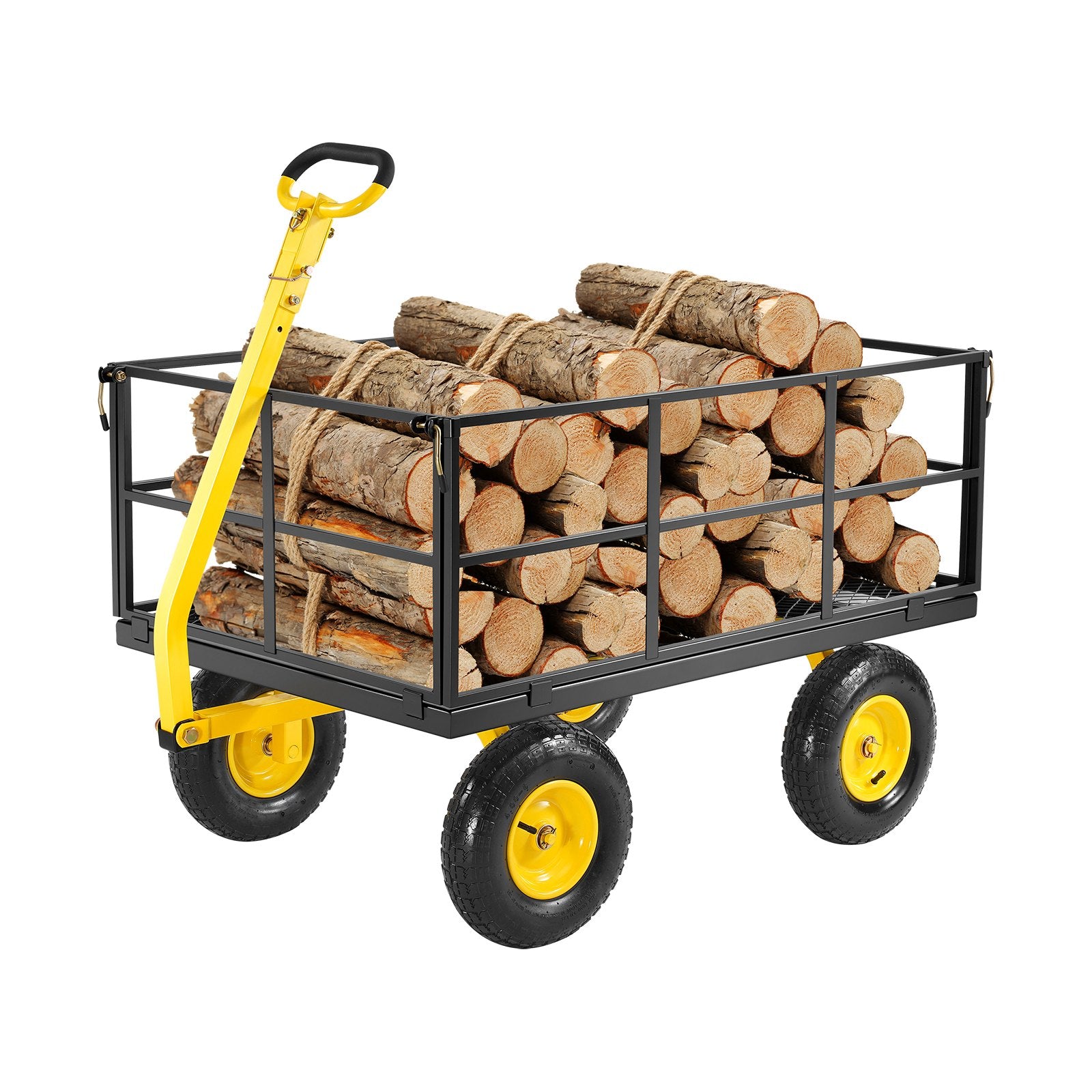 Spreaders & Wheelbarrows: VEVOR 1400 Lbs Steel Garden Cart, Heavy Duty Pullable Garden Wagon Yard Cart, 2 in 1 Outdoor Metal Utility Wagon Yard Trailer with 13" All Terrain Tires, Mesh Removable Sides and 180°Rotating Handle