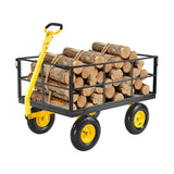 Spreaders & Wheelbarrows: VEVOR 1400 Lbs Steel Garden Cart, Heavy Duty Pullable Garden Wagon Yard Cart, 2 in 1 Outdoor Metal Utility Wagon Yard Trailer with 13" All Terrain Tires, Mesh Removable Sides and 180°Rotating Handle