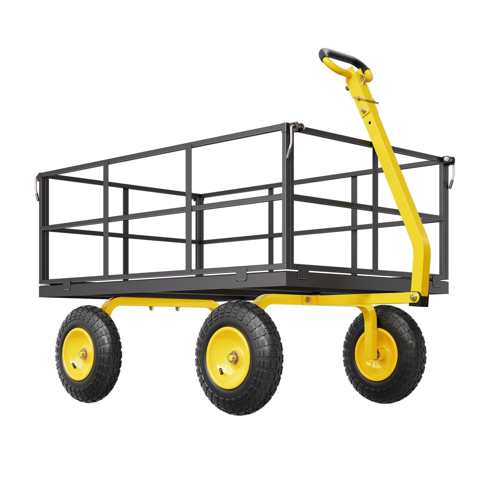 Spreaders & Wheelbarrows: VEVOR 1400 Lbs Steel Garden Cart, Heavy Duty Pullable Garden Wagon Yard Cart, 2 in 1 Outdoor Metal Utility Wagon Yard Trailer with 13" All Terrain Tires, Mesh Removable Sides and 180°Rotating Handle